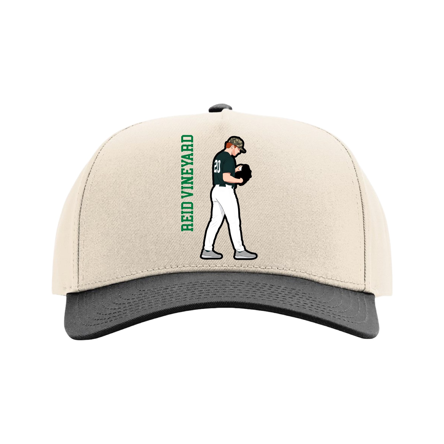 Full Fabric Five-Panel Champ Cap — Name Vertical in Cream/Black
