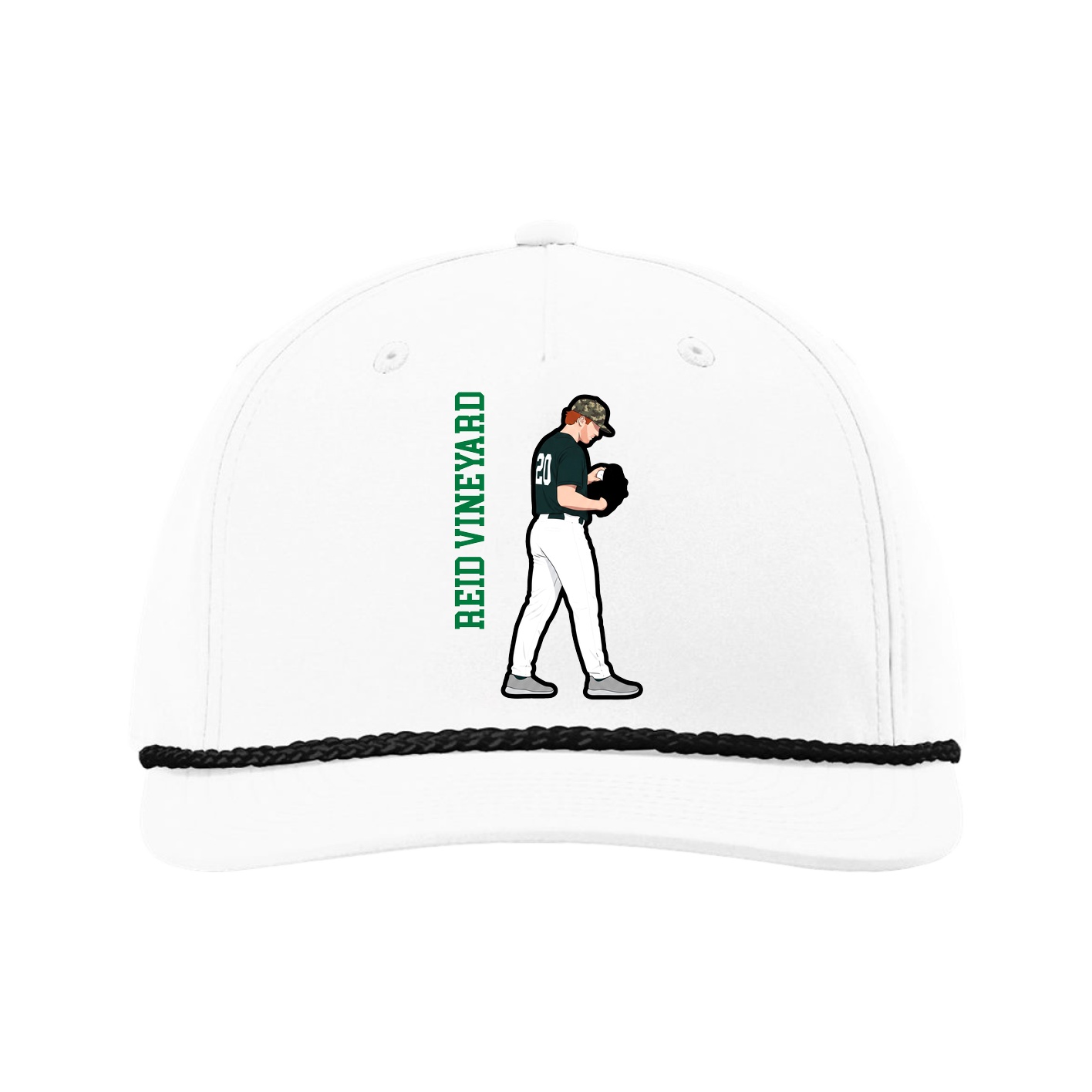 Five-Panel Classic Rope Cap — Name Vertical in White