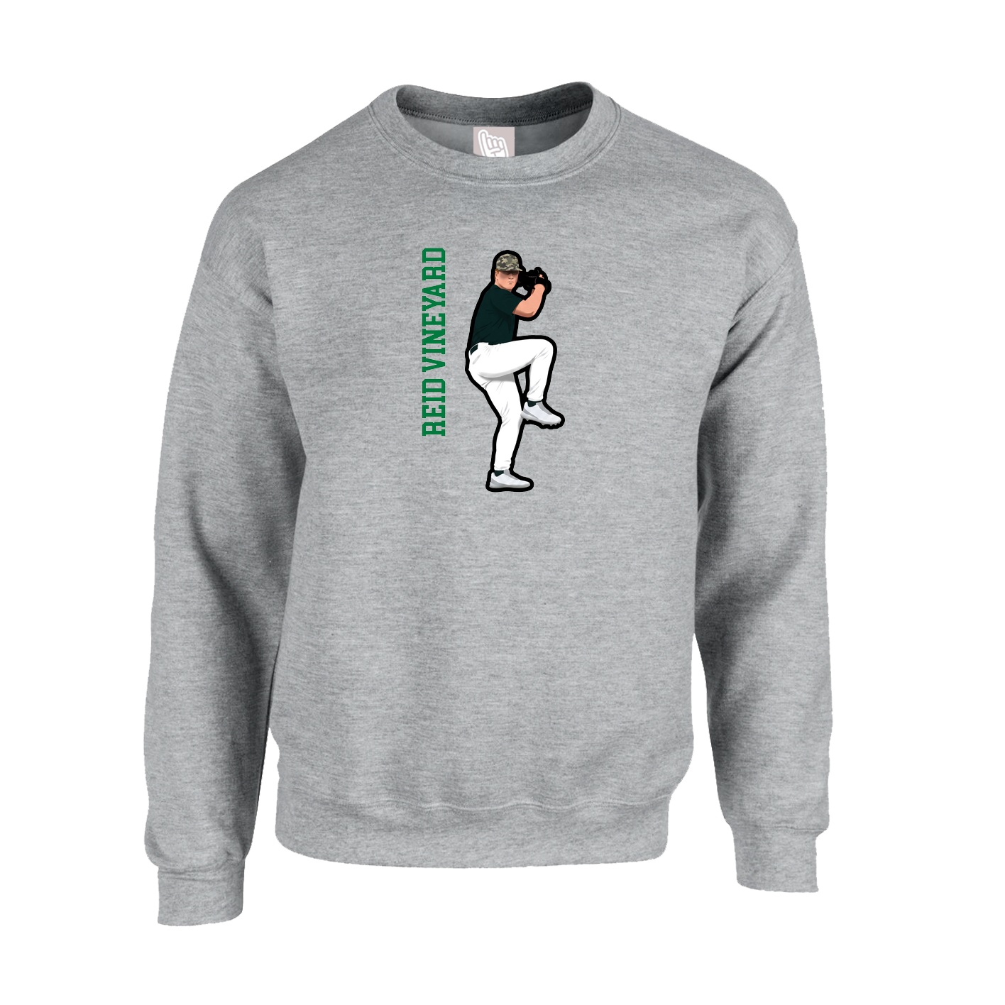 Fleece Crew — Name Vertical in Grey