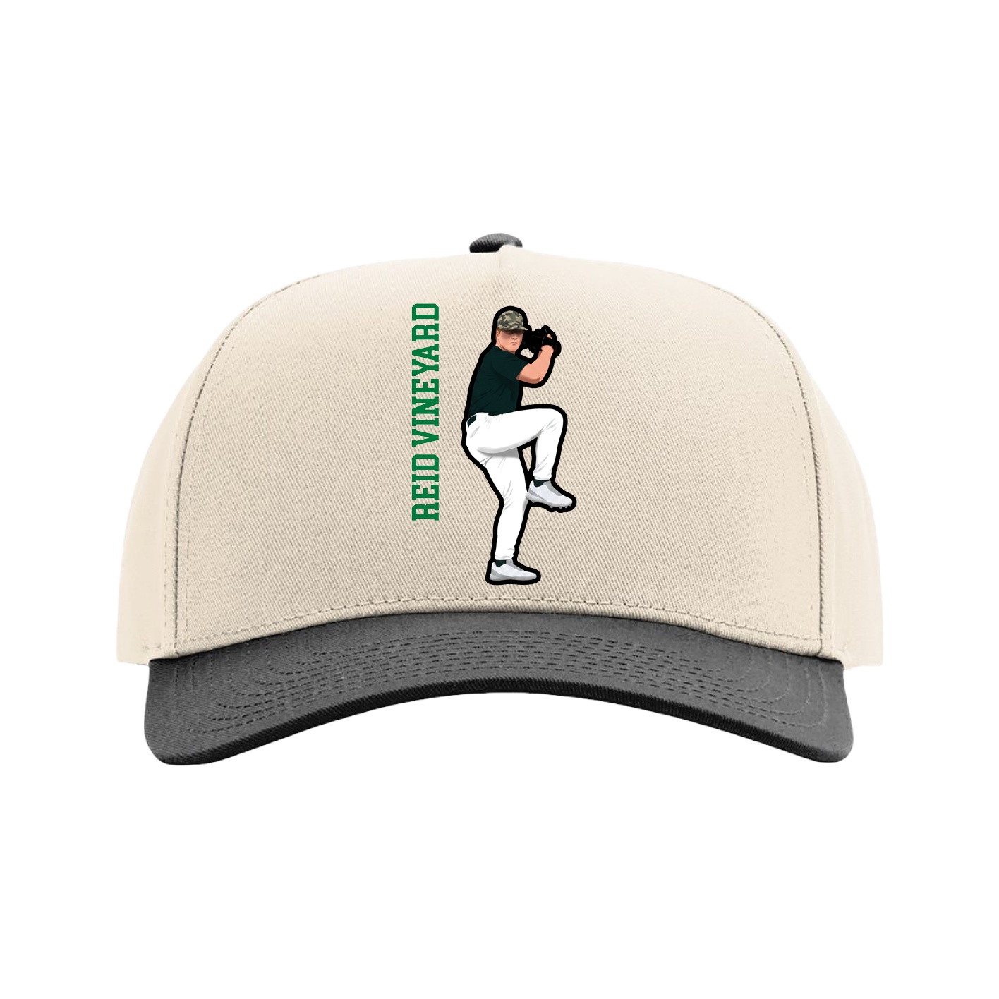 Full Fabric Five-Panel Champ Cap — Name Vertical in Cream/Black