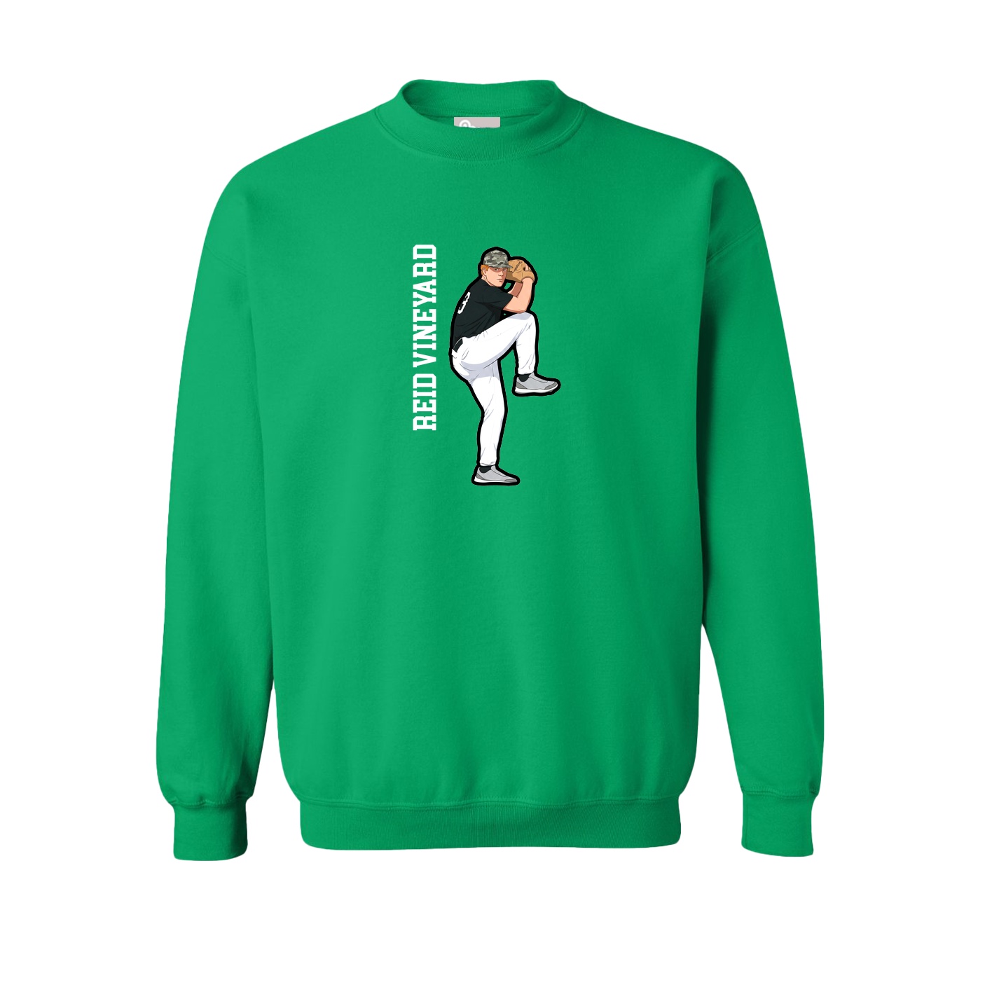 Fleece Crew — Name Vertical in Green