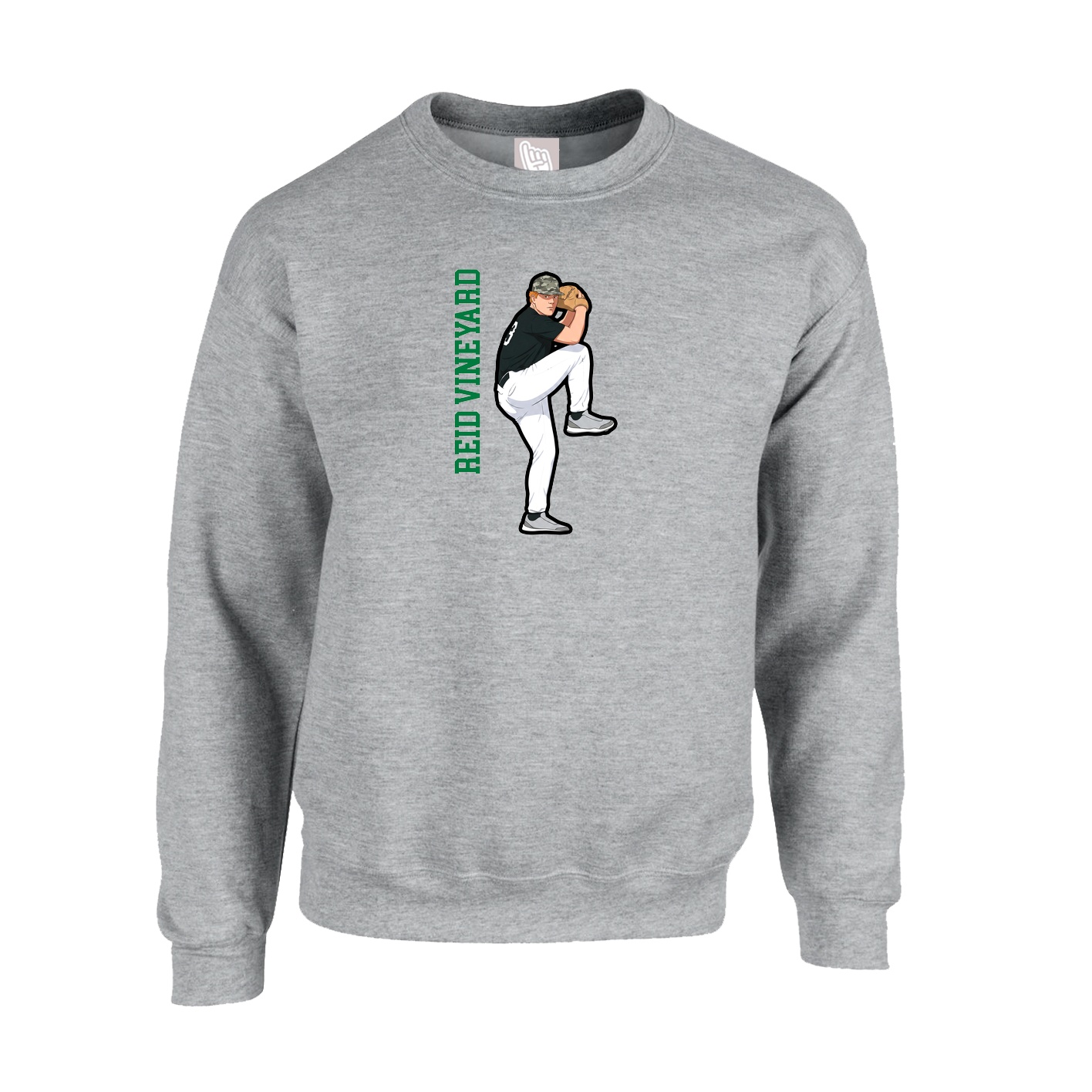 Fleece Crew — Name Vertical in Grey