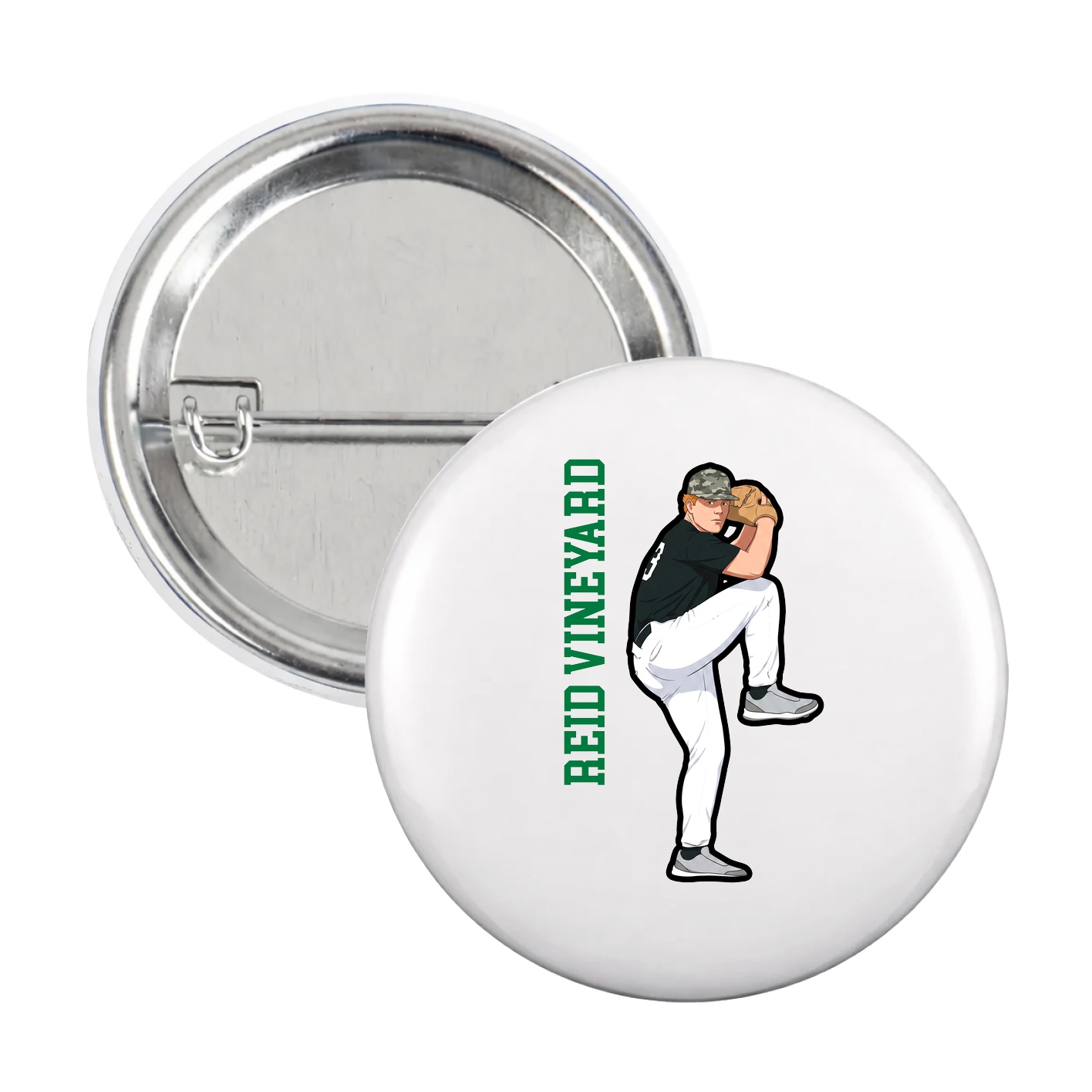 Game Day Button — Name Vertical in White