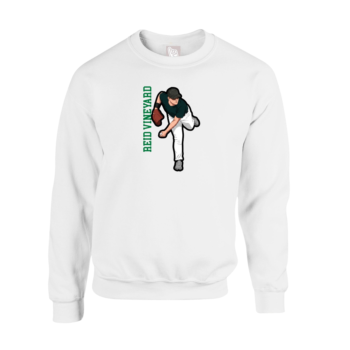 Fleece Crew — Name Vertical in White