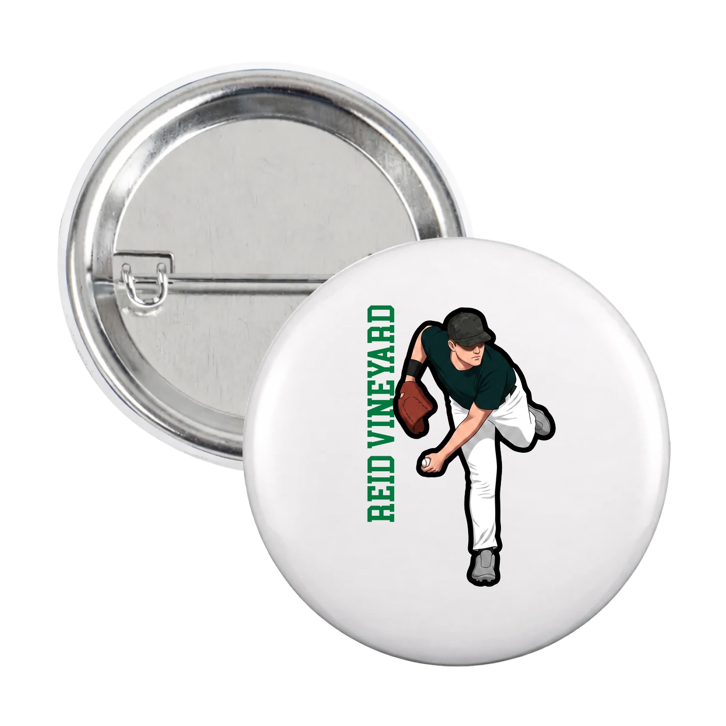 Game Day Button — Name Vertical in White