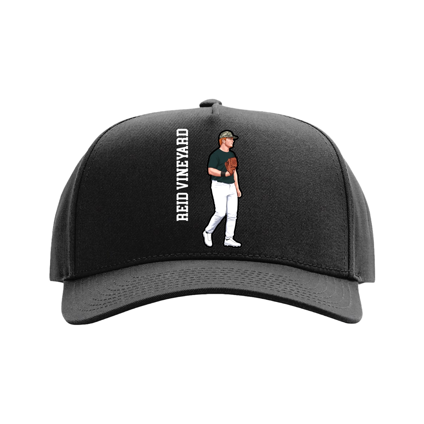 Full Fabric Five-Panel Champ Cap — Name Vertical in Black