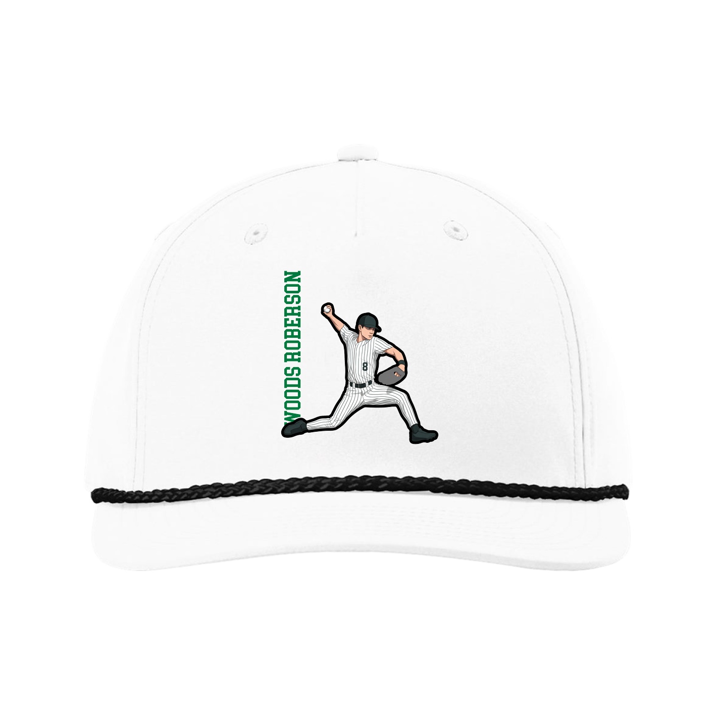Five-Panel Classic Rope Cap — Name Vertical in White