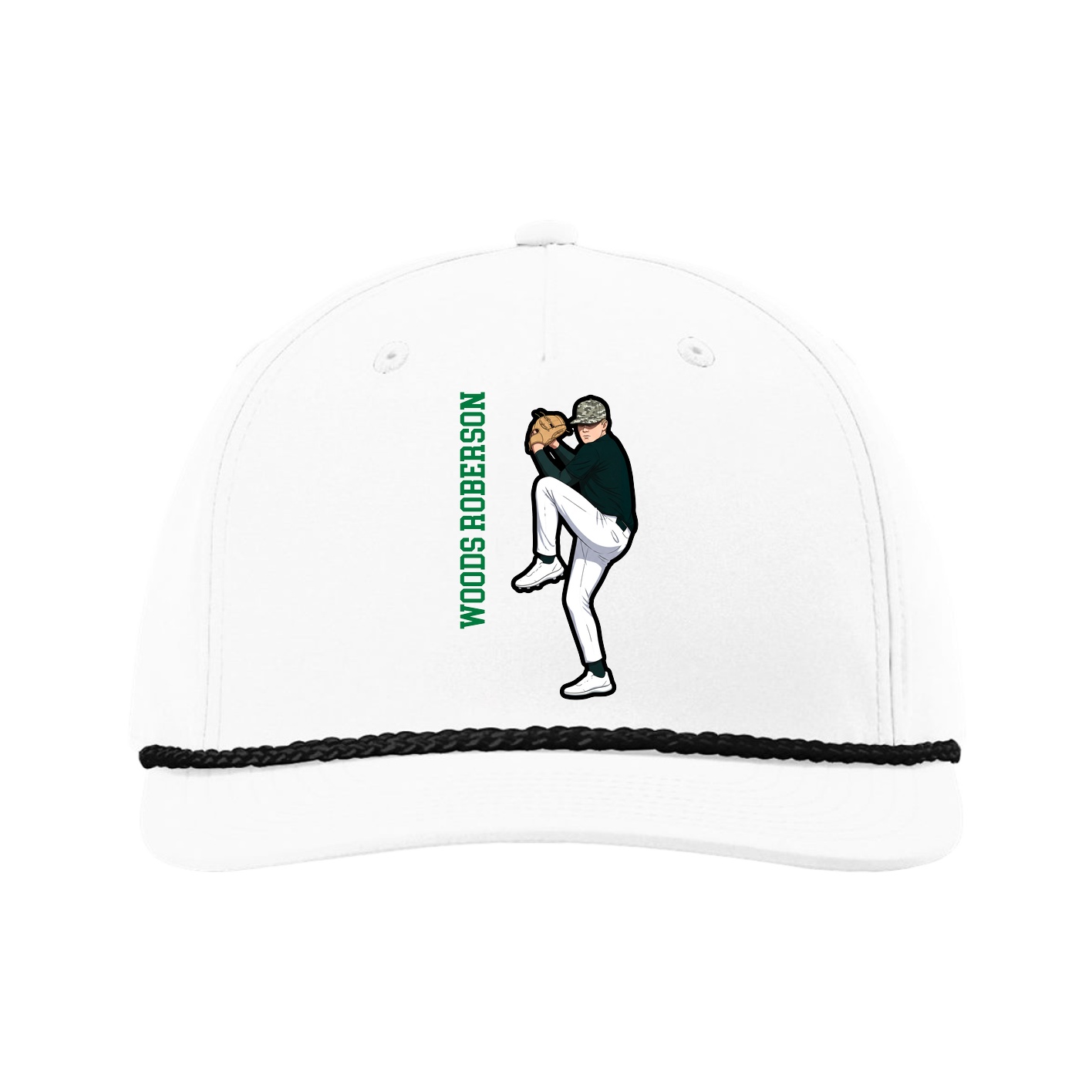 Five-Panel Classic Rope Cap — Name Vertical in White