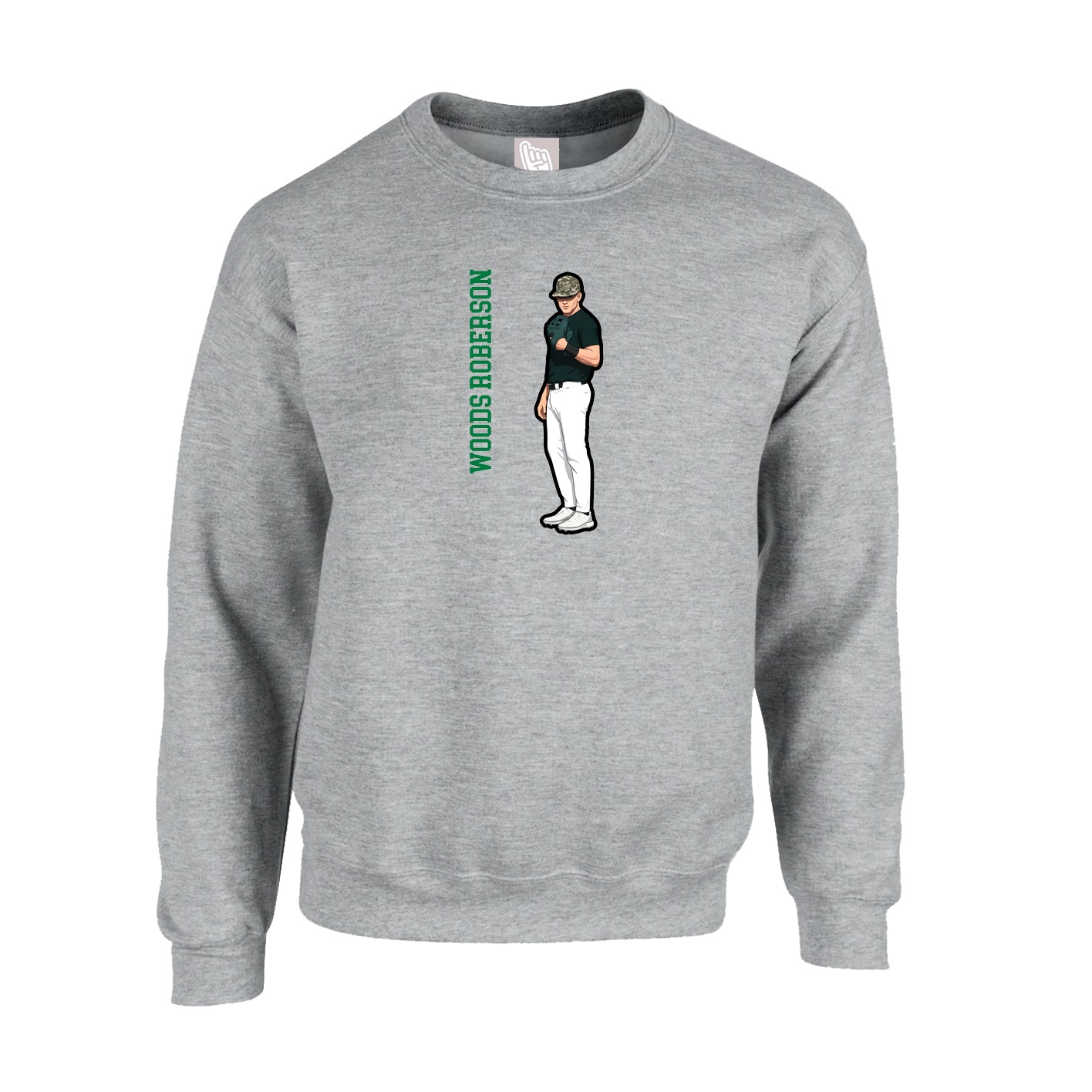 Fleece Crew — Name Vertical in Grey