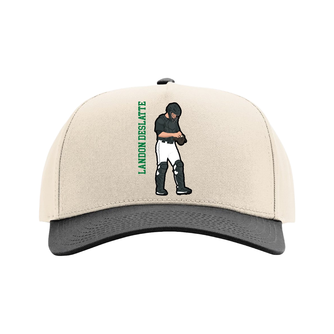 Full Fabric Five-Panel Champ Cap — Name Vertical in Cream/Black
