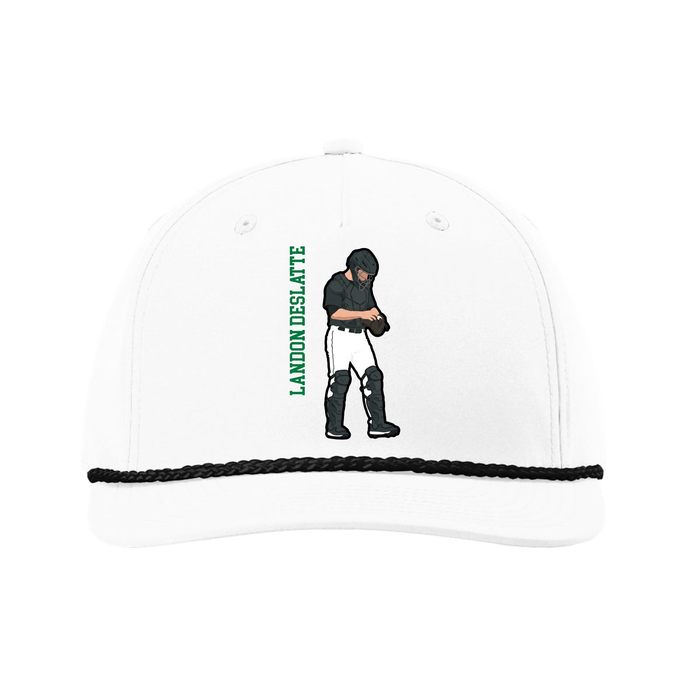 Five-Panel Classic Rope Cap — Name Vertical in White