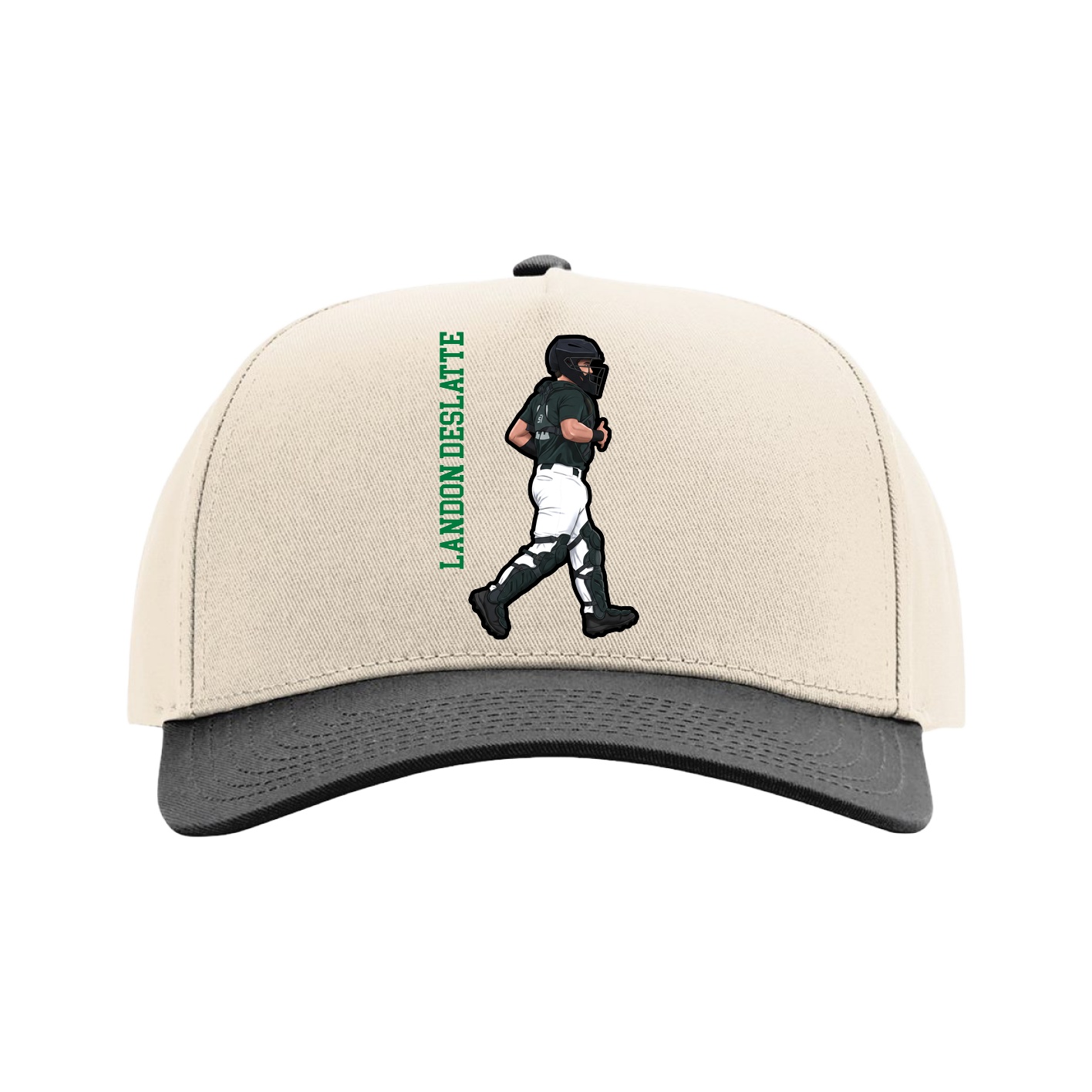 Full Fabric Five-Panel Champ Cap — Name Vertical in Cream/Black