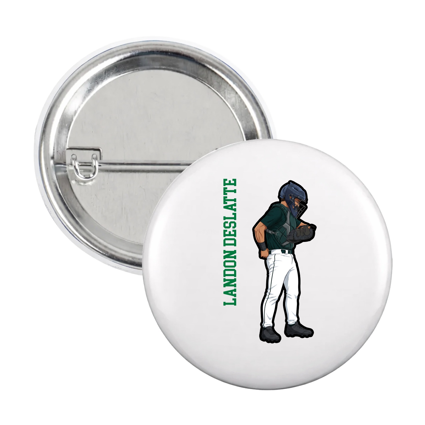 Game Day Button — Name Vertical in White