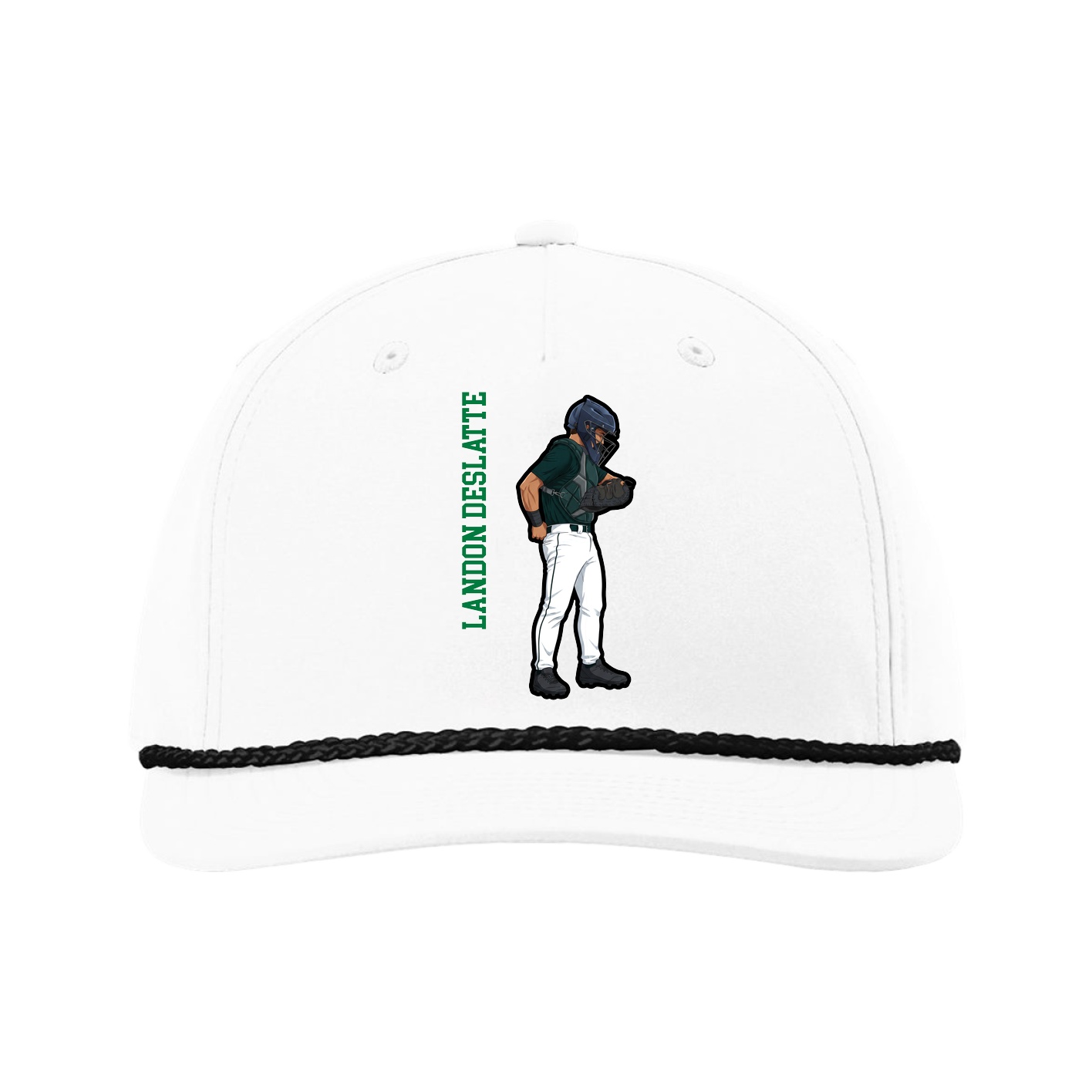 Five-Panel Classic Rope Cap — Name Vertical in White