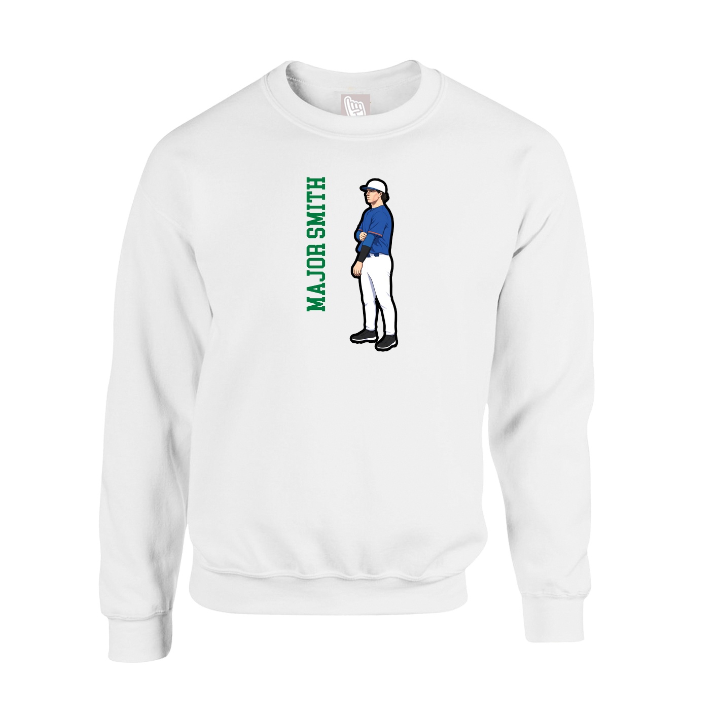 Fleece Crew — Name Vertical in White