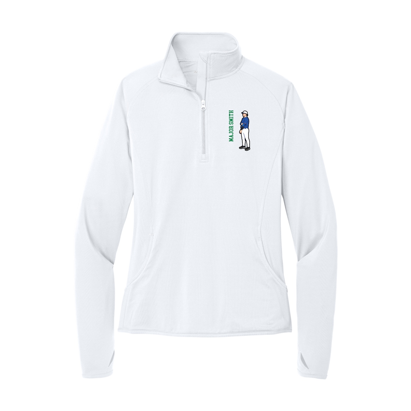 Women's Q-Zip Pullover — Name Vertical in White