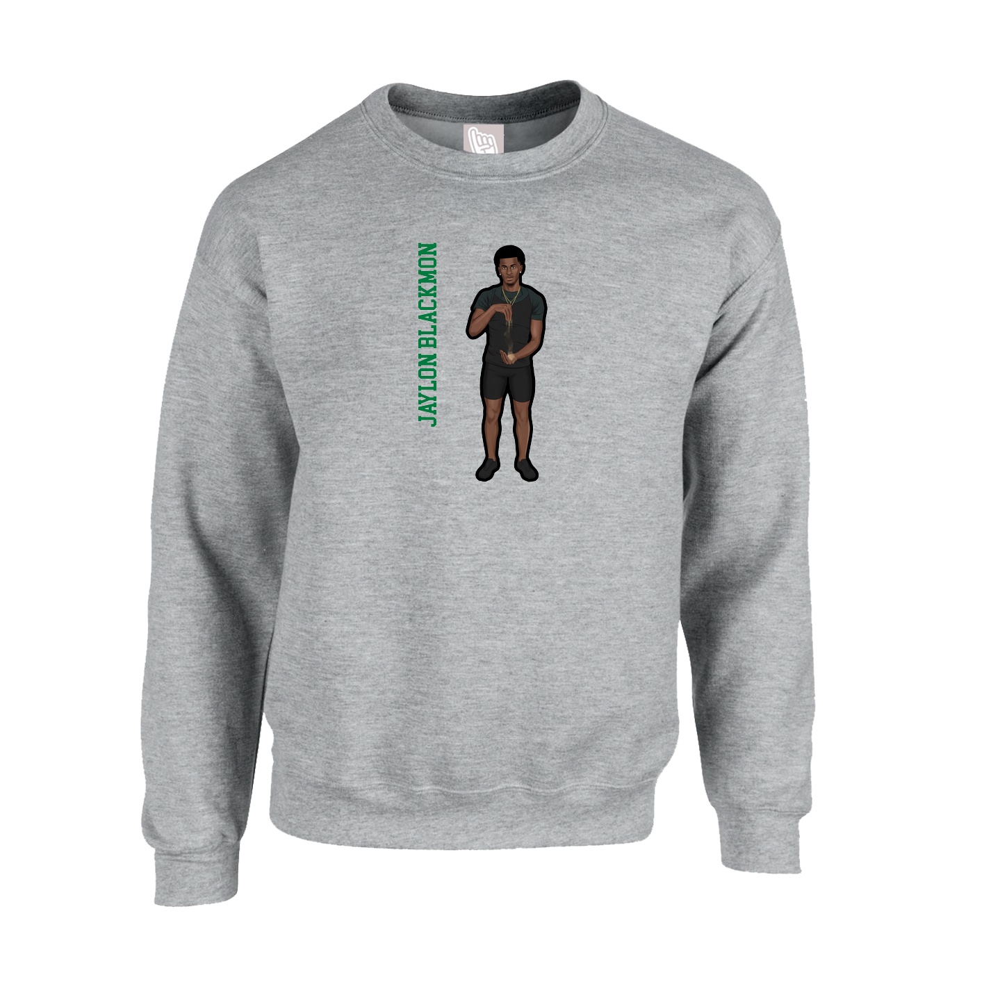 Fleece Crew — Name Vertical in Grey
