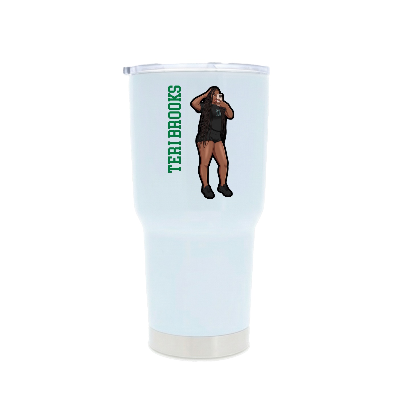 30oz Stainless Steel Tumbler — Name Vertical in White
