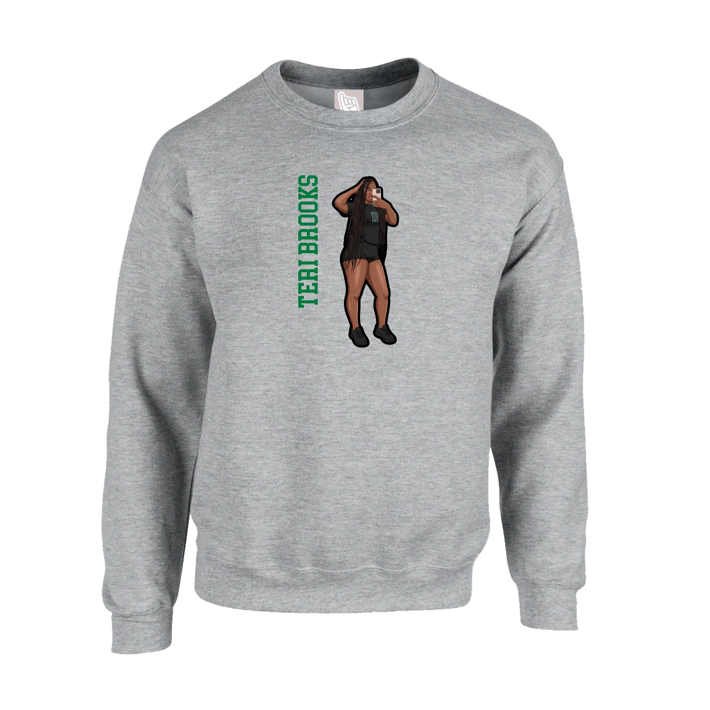 Fleece Crew — Name Vertical in Grey