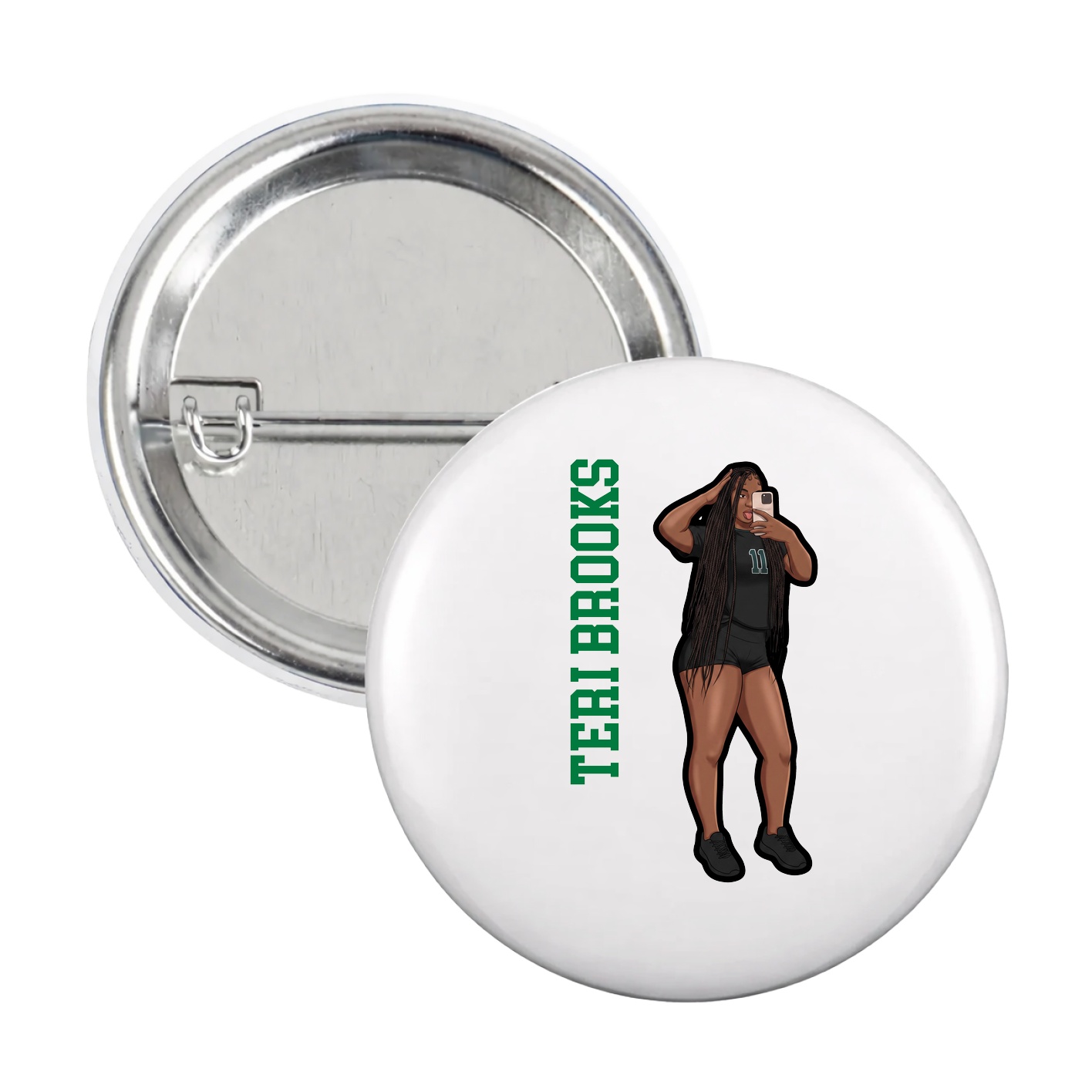 Game Day Button — Name Vertical in White