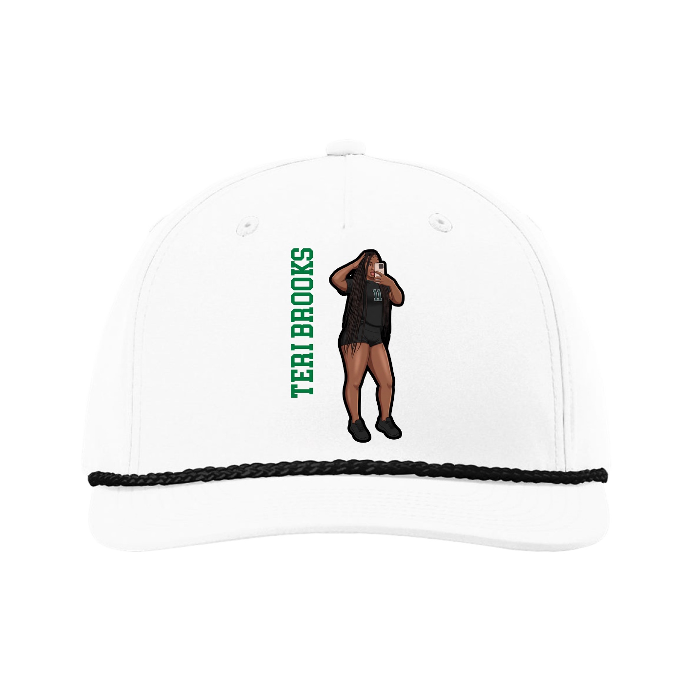 Five-Panel Classic Rope Cap — Name Vertical in White