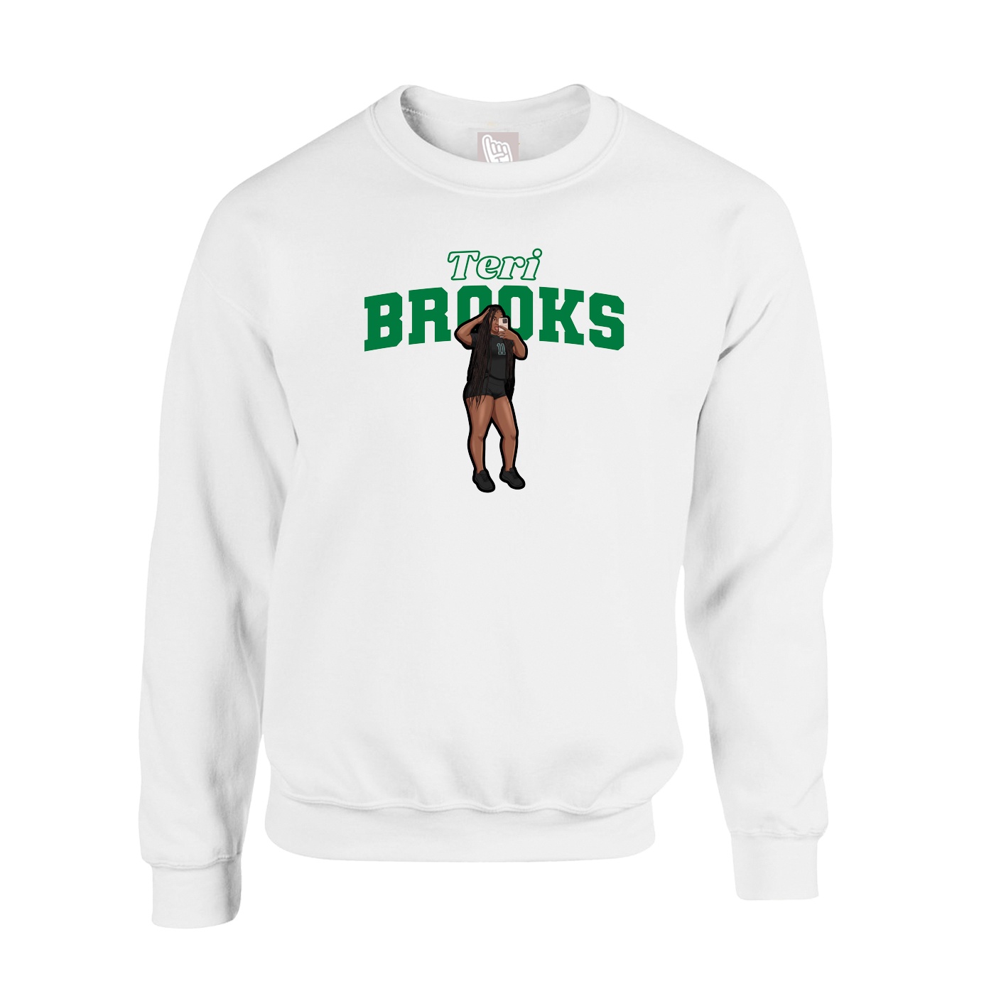 Fleece Crew — Name Arch in White
