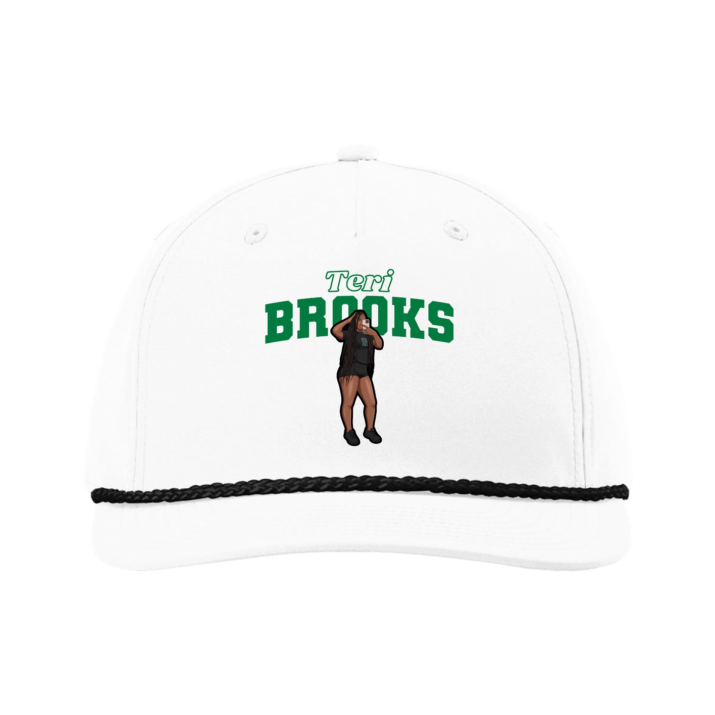 Five-Panel Classic Rope Cap — Name Arch in White