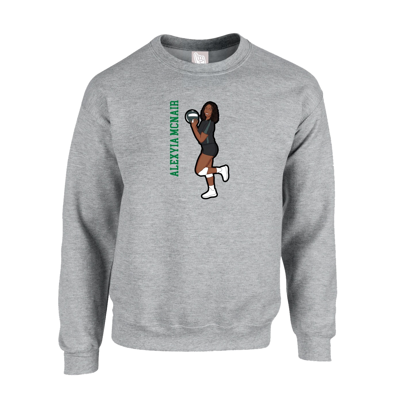 Fleece Crew — Name Vertical in Grey