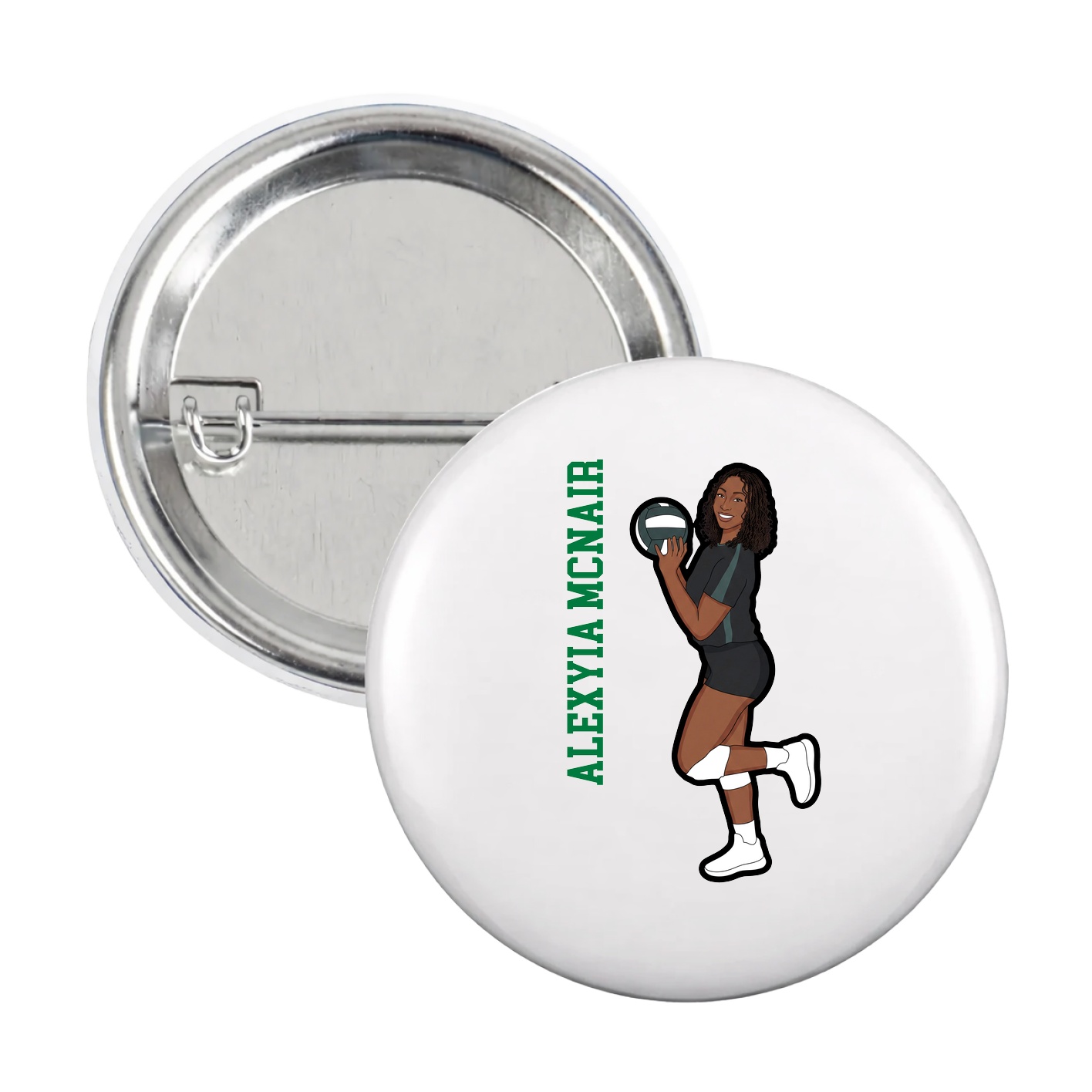 Game Day Button — Name Vertical in White