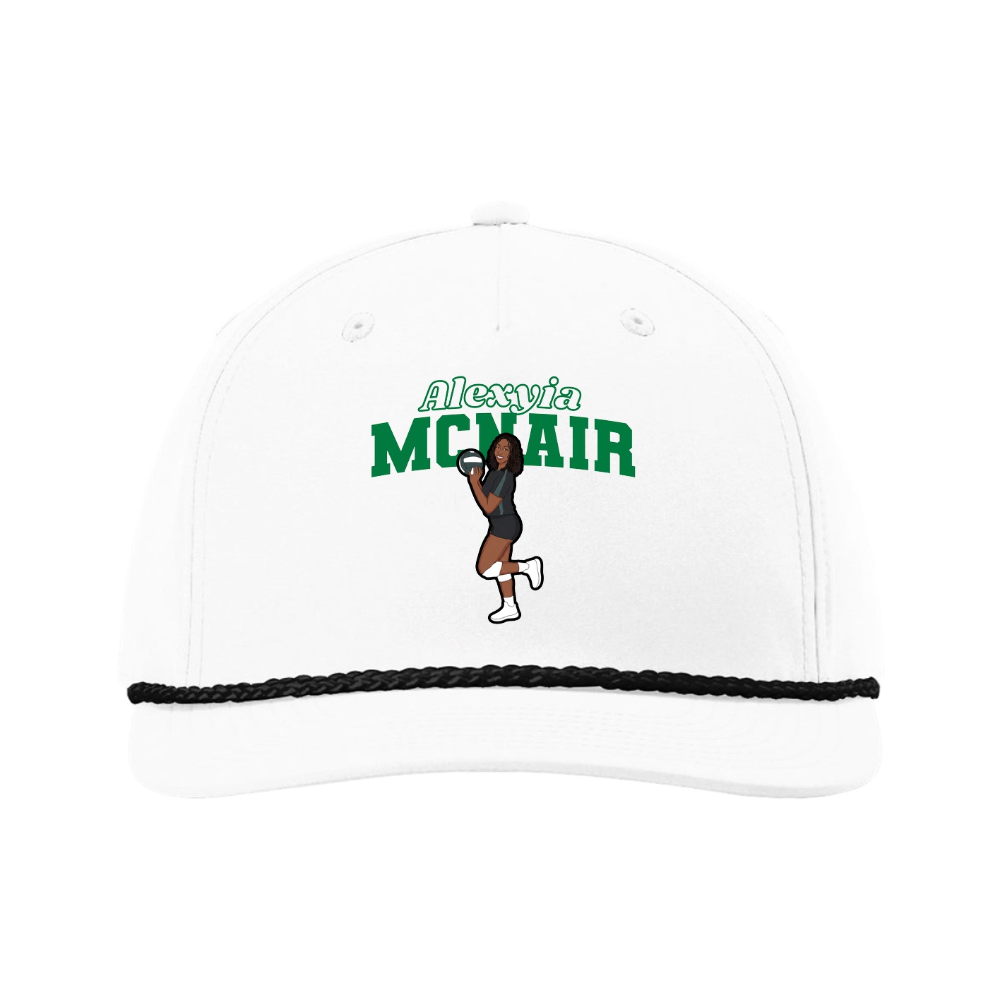 Five-Panel Classic Rope Cap — Name Arch in White