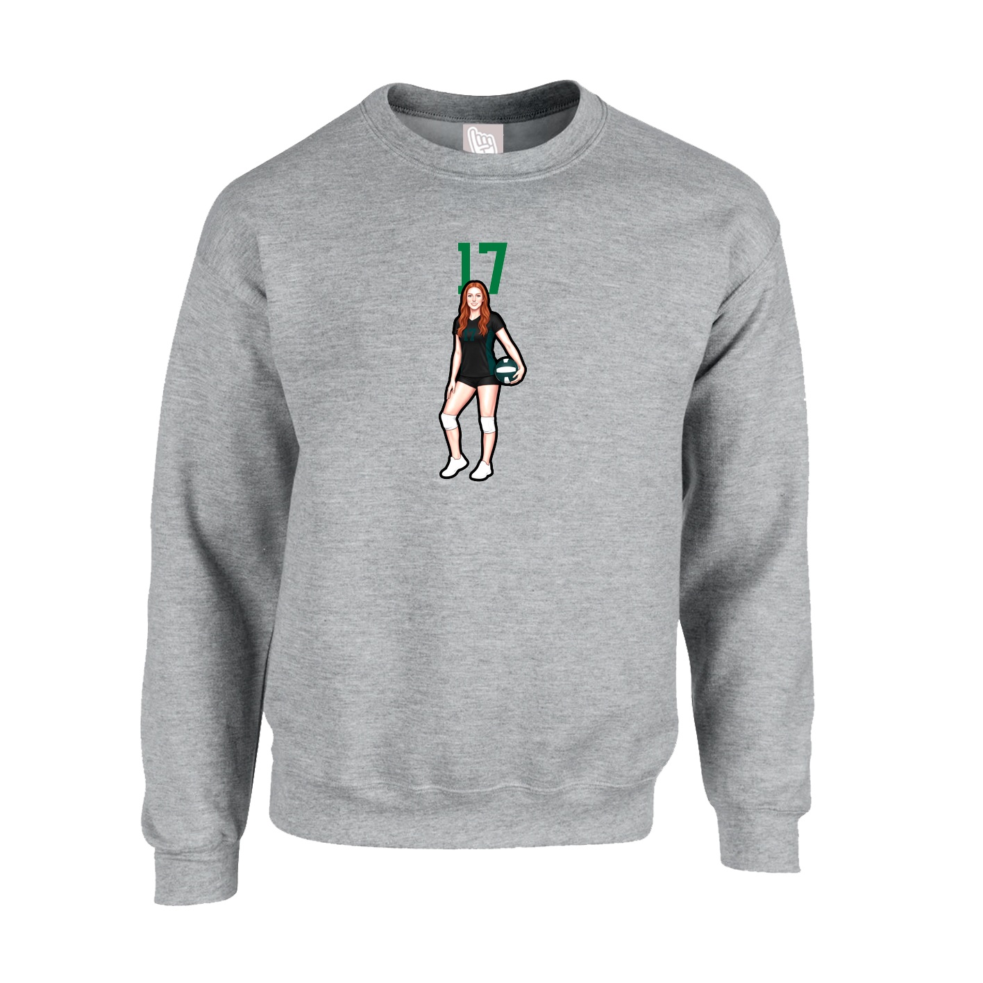 Fleece Crew — Number Top in Grey