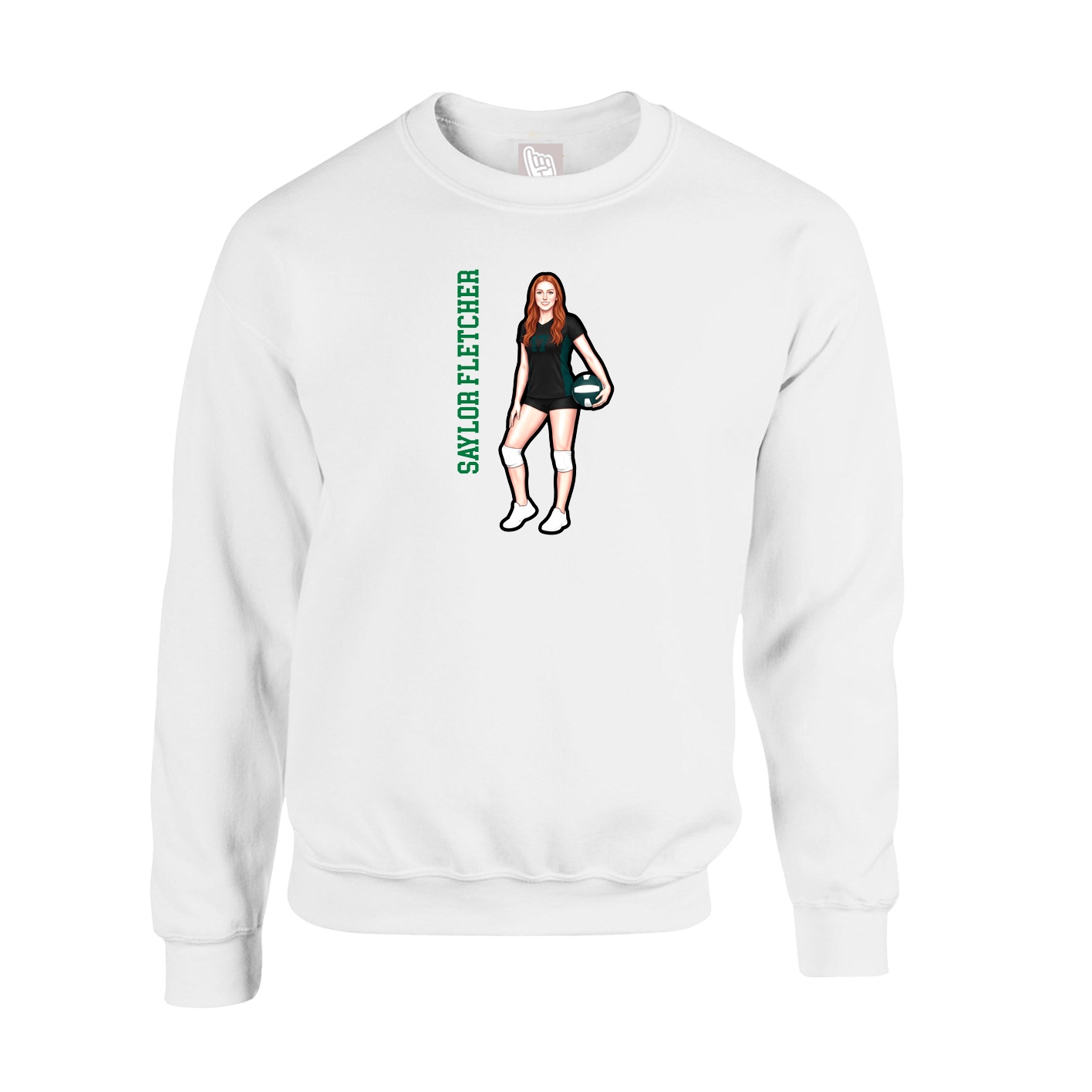 Fleece Crew — Name Vertical in White