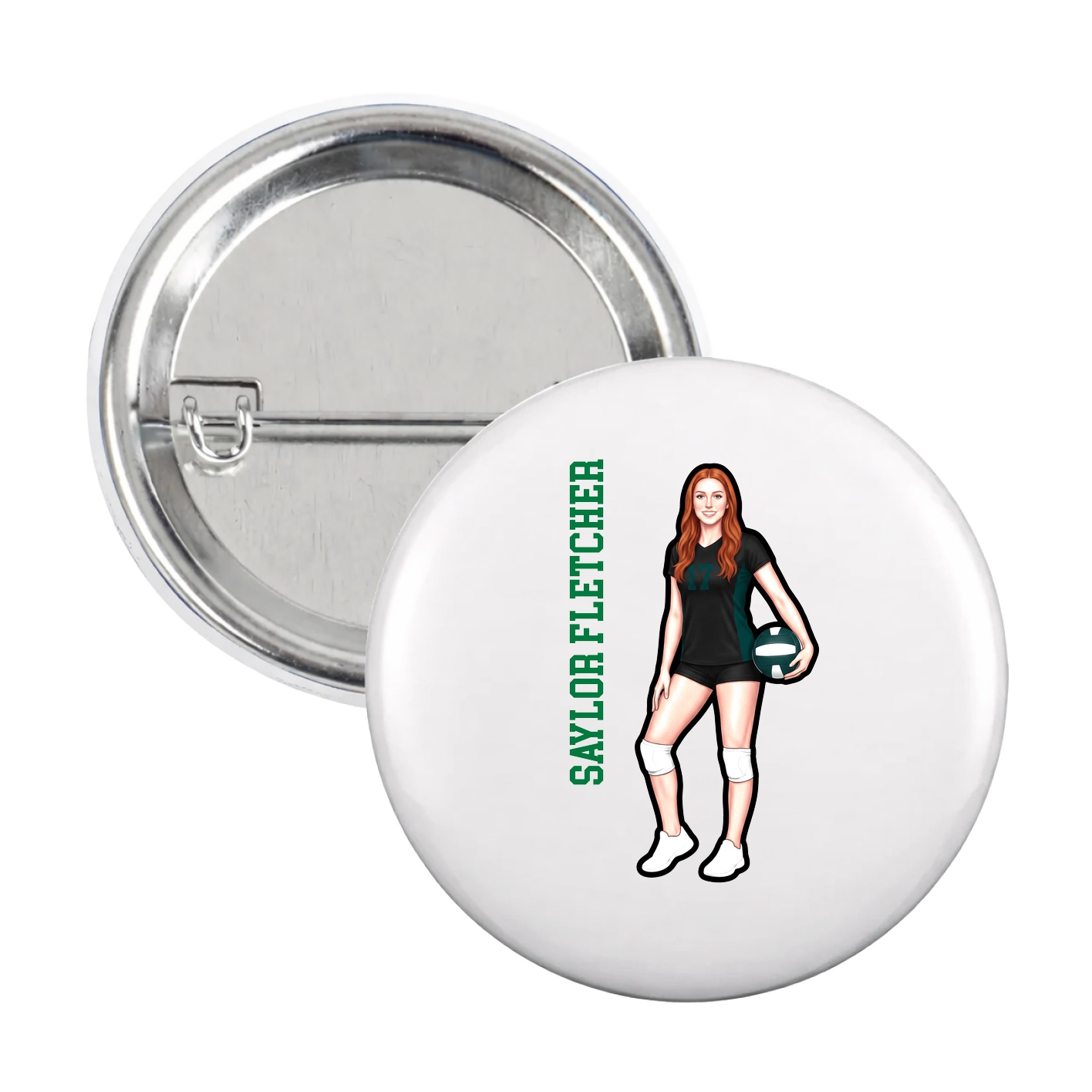 Game Day Button — Name Vertical in White