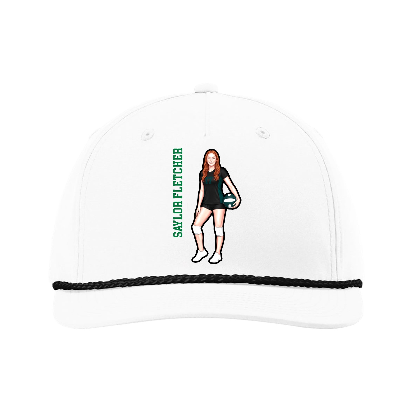 Five-Panel Classic Rope Cap — Name Vertical in White