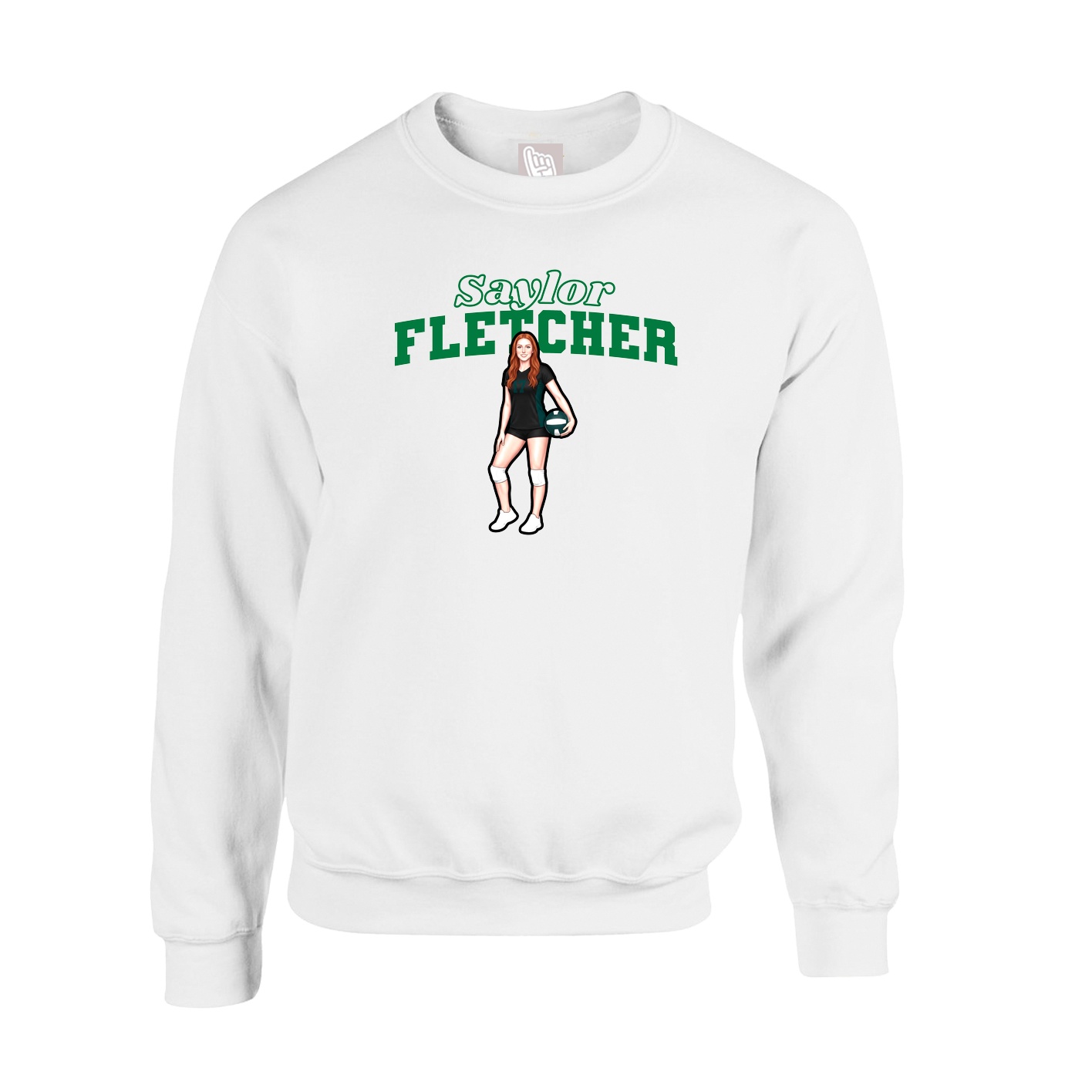 Fleece Crew — Name Arch in White