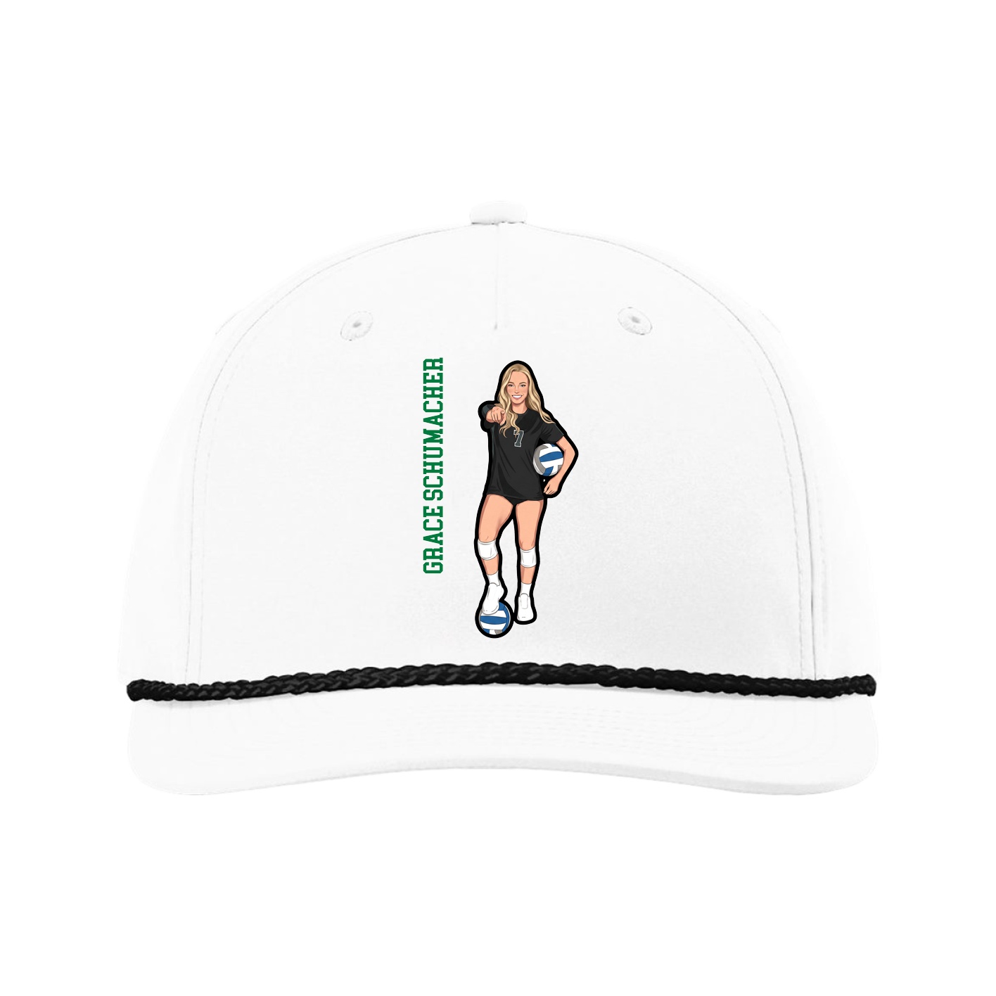 Five-Panel Classic Rope Cap — Name Vertical in White