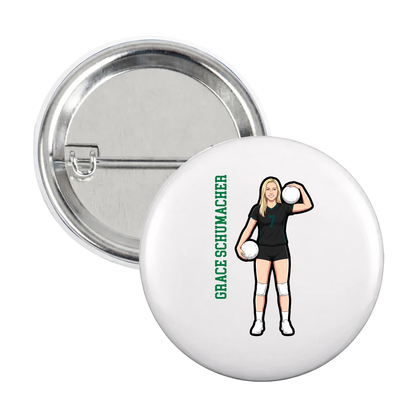 Game Day Button — Name Vertical in White