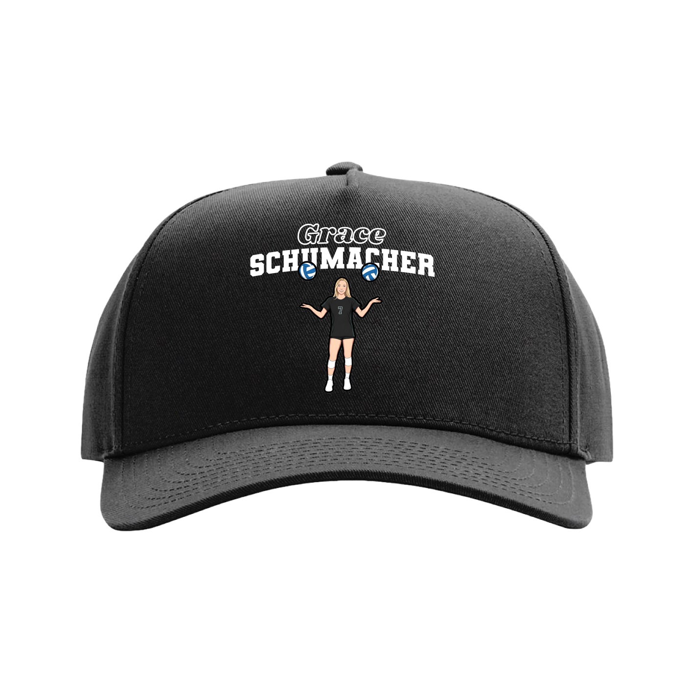 Full Fabric Five-Panel Champ Cap — Name Arch in Black