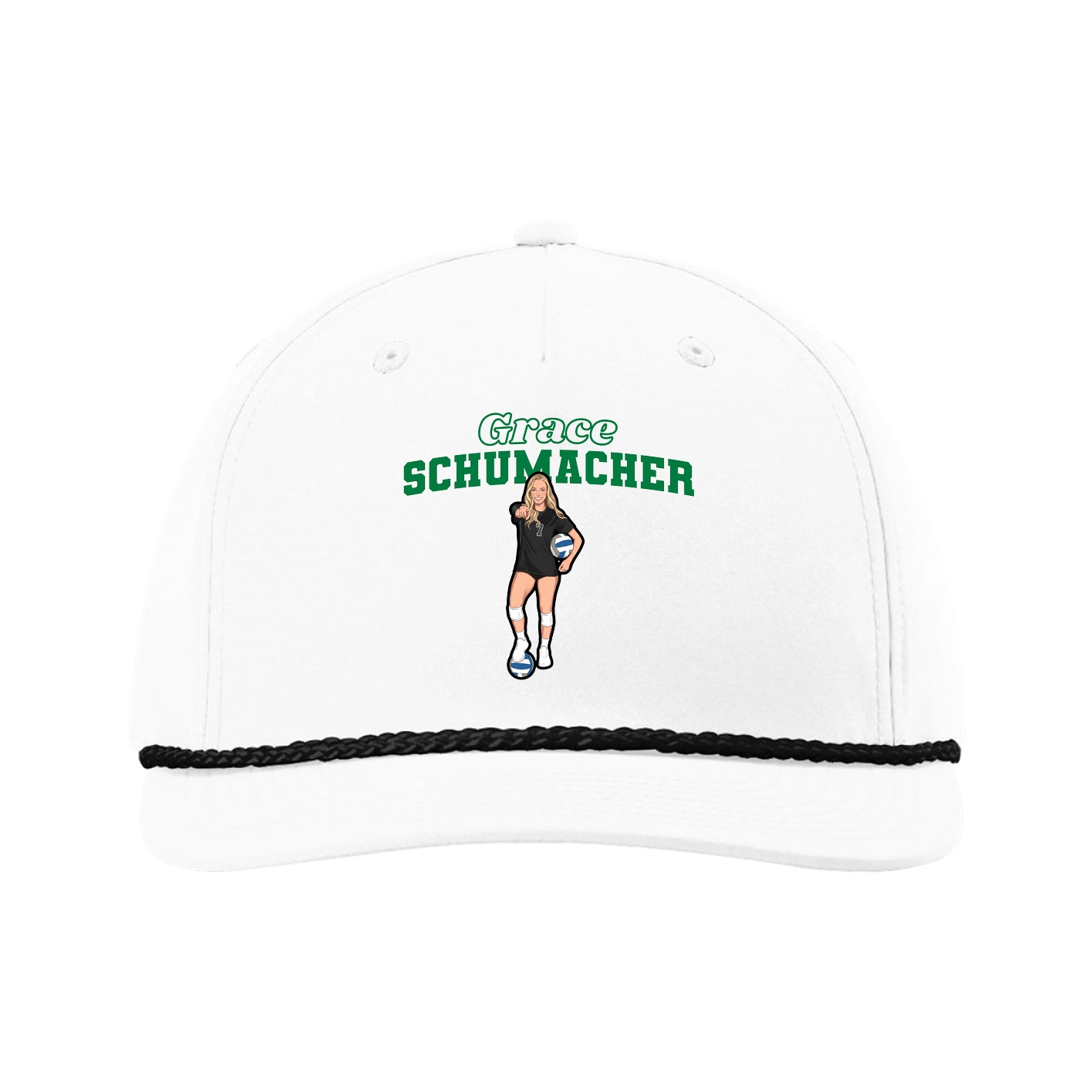 Five-Panel Classic Rope Cap — Name Arch in White