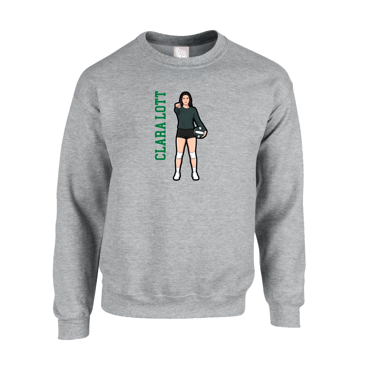 Fleece Crew — Name Vertical in Grey