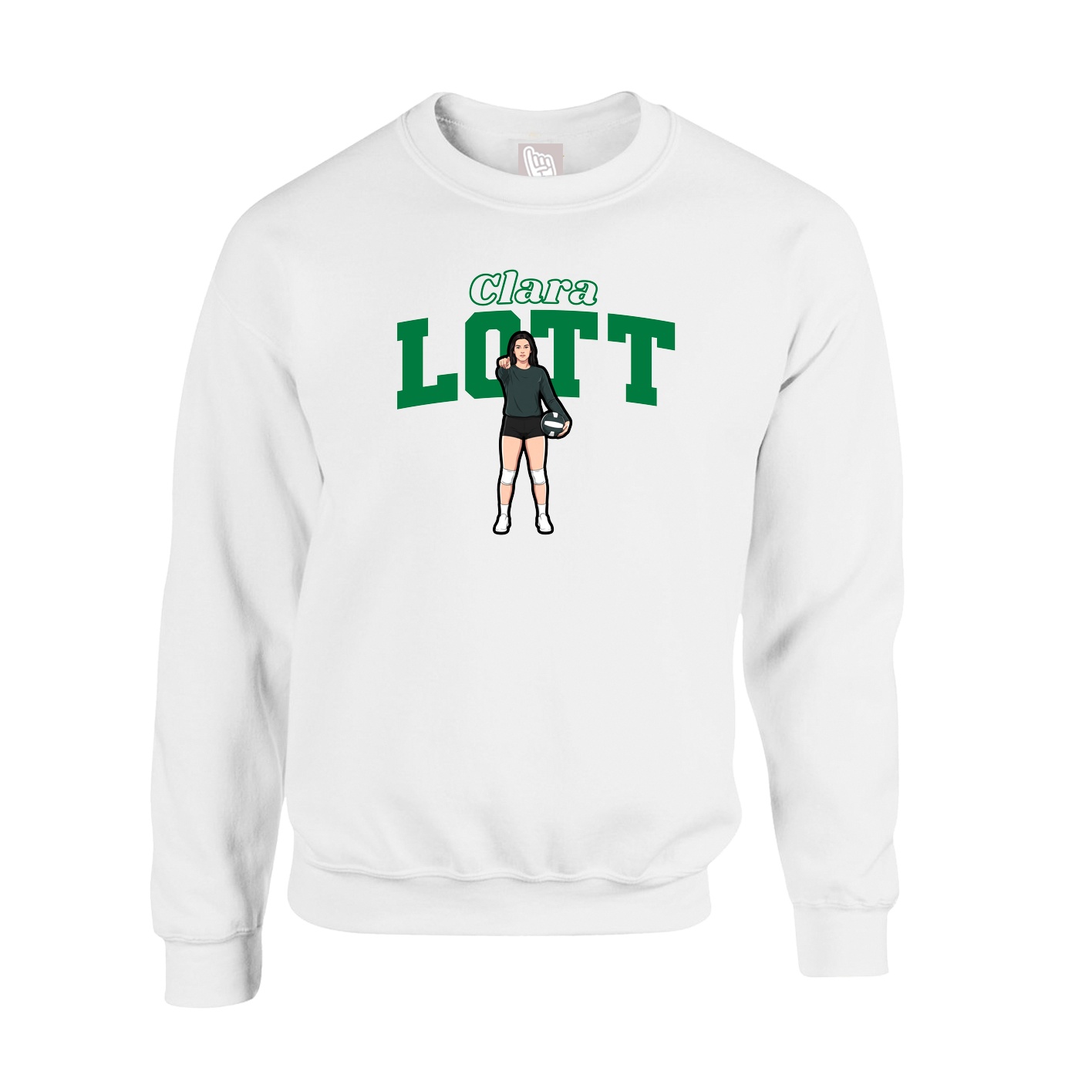 Fleece Crew — Name Arch in White