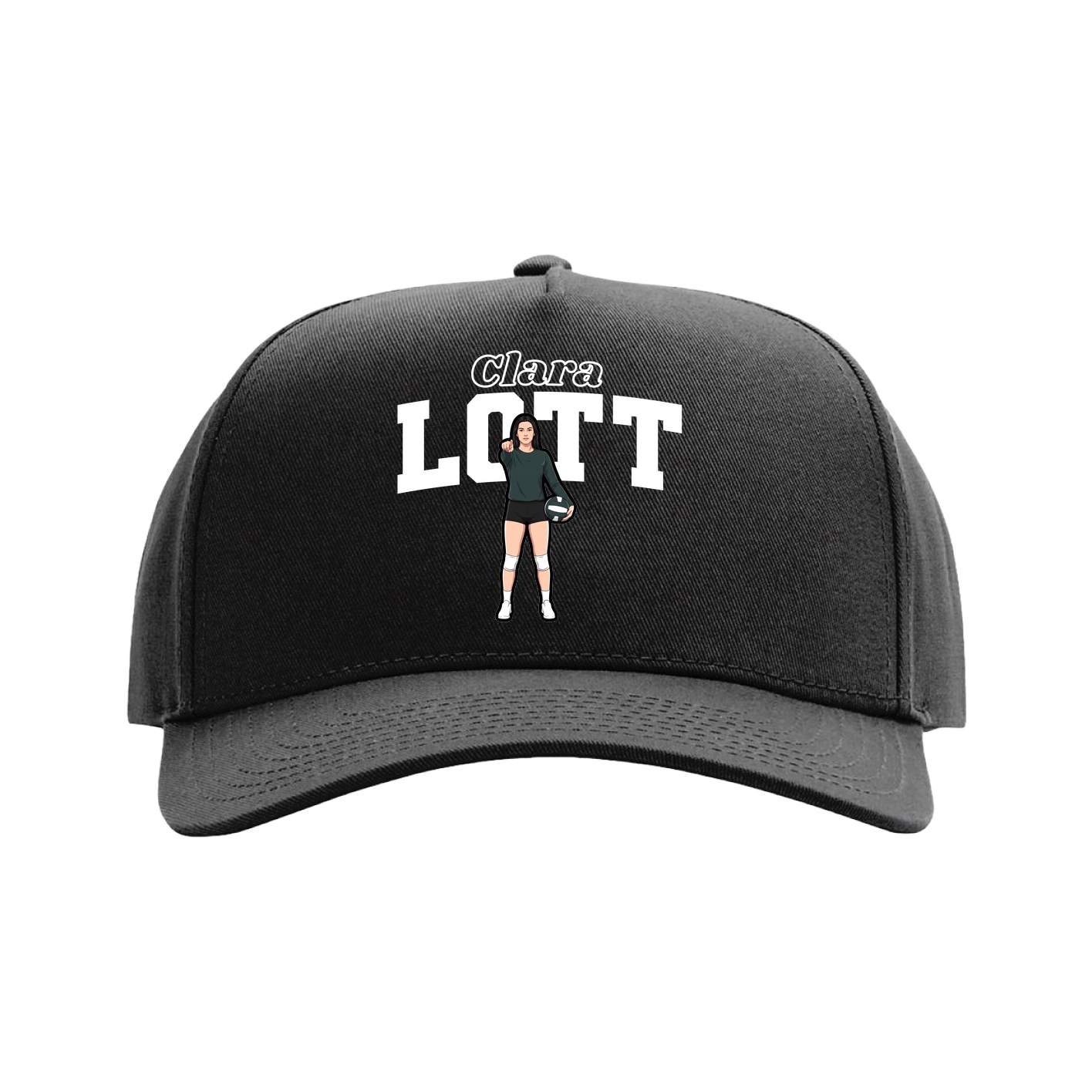 Full Fabric Five-Panel Champ Cap — Name Arch in Black