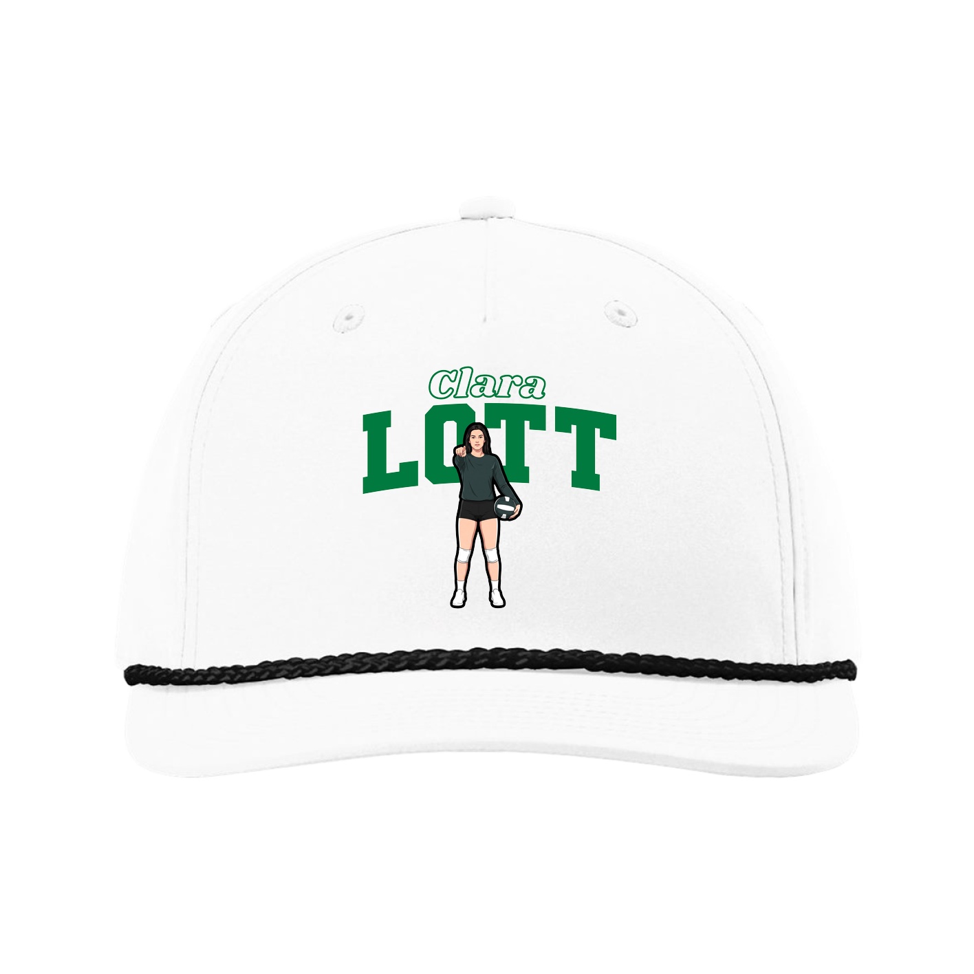 Five-Panel Classic Rope Cap — Name Arch in White