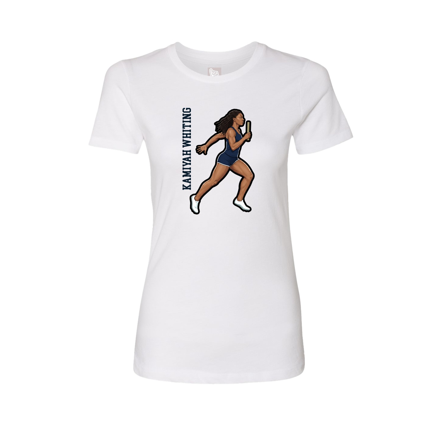 Fitted Women's Tee — Name Vertical in White