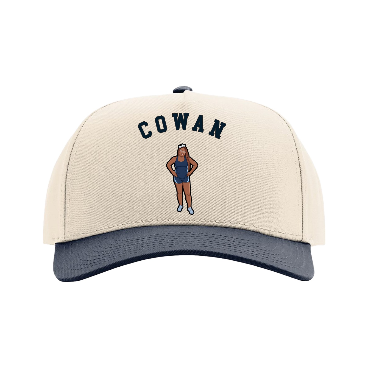 Full Fabric Five-Panel Champ Cap — Shirsey Arch in Cream/Navy