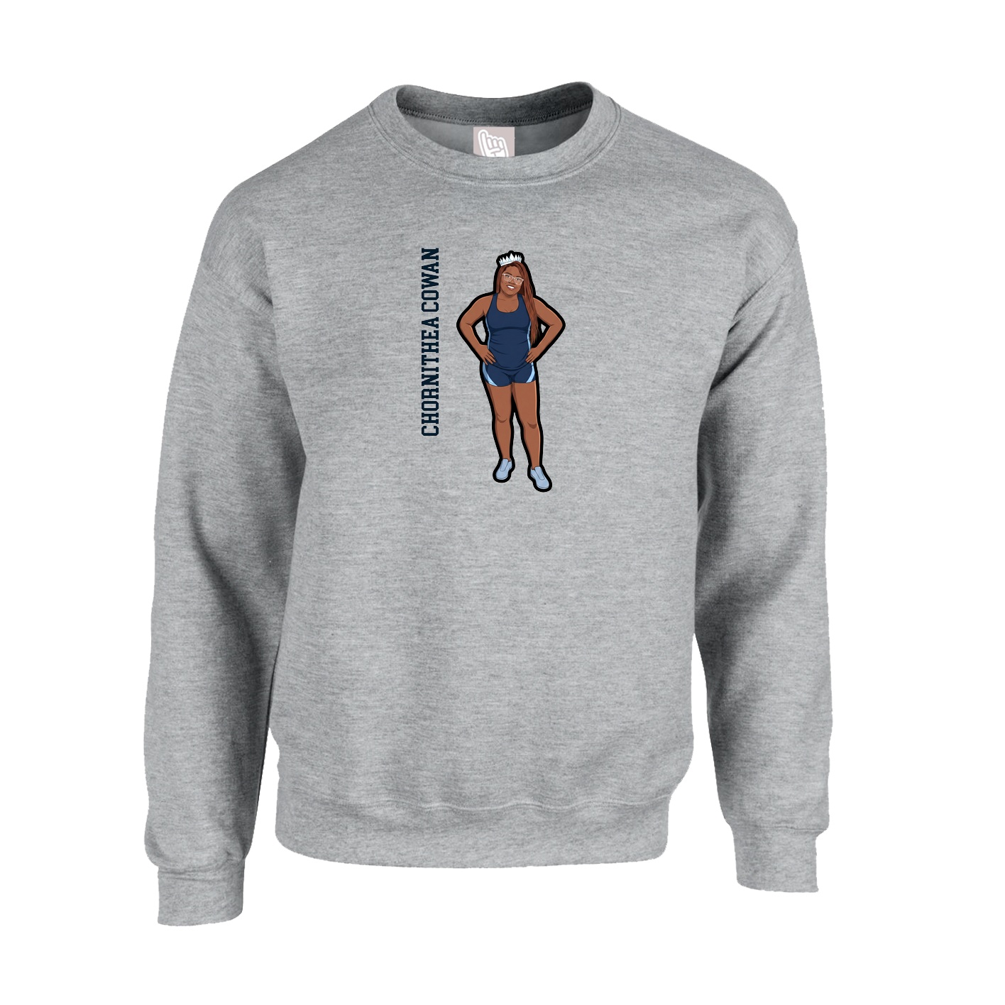 Fleece Crew — Name Vertical in Grey