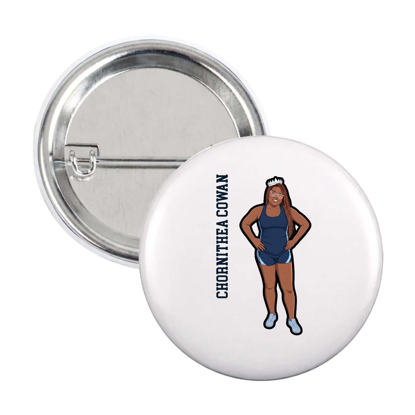 Game Day Button — Name Vertical in White
