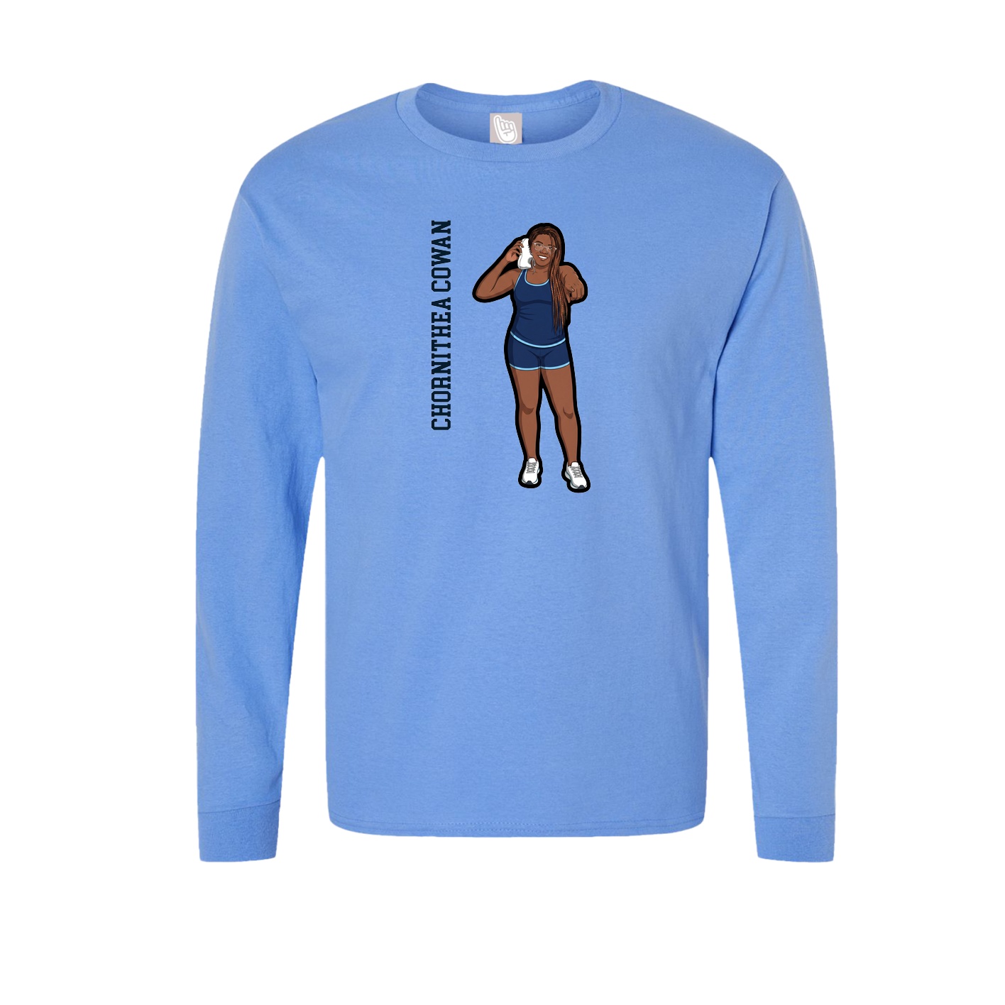 Long Sleeve Tee — Name Vertical in Powder Blue