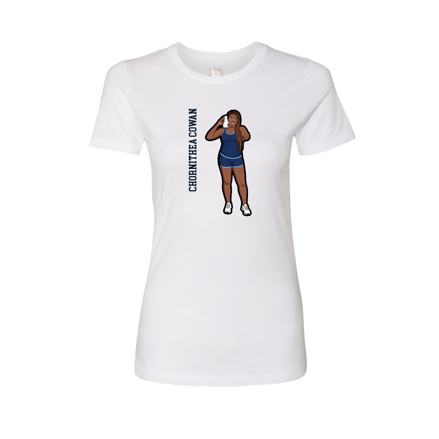 Fitted Women's Tee — Name Vertical in White