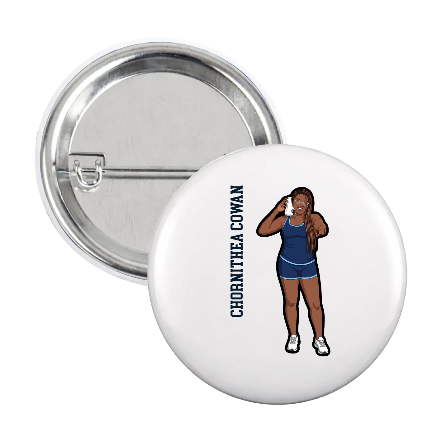Game Day Button — Name Vertical in White